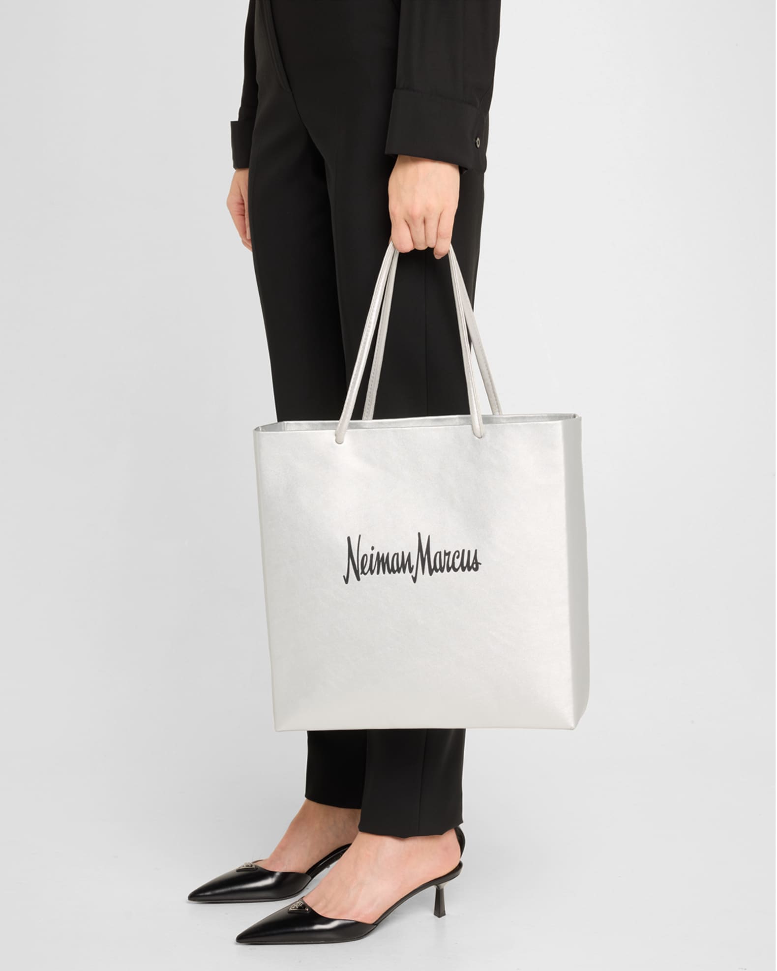 Neiman Marcus Metallic Leather Shopper Tote Bag 1