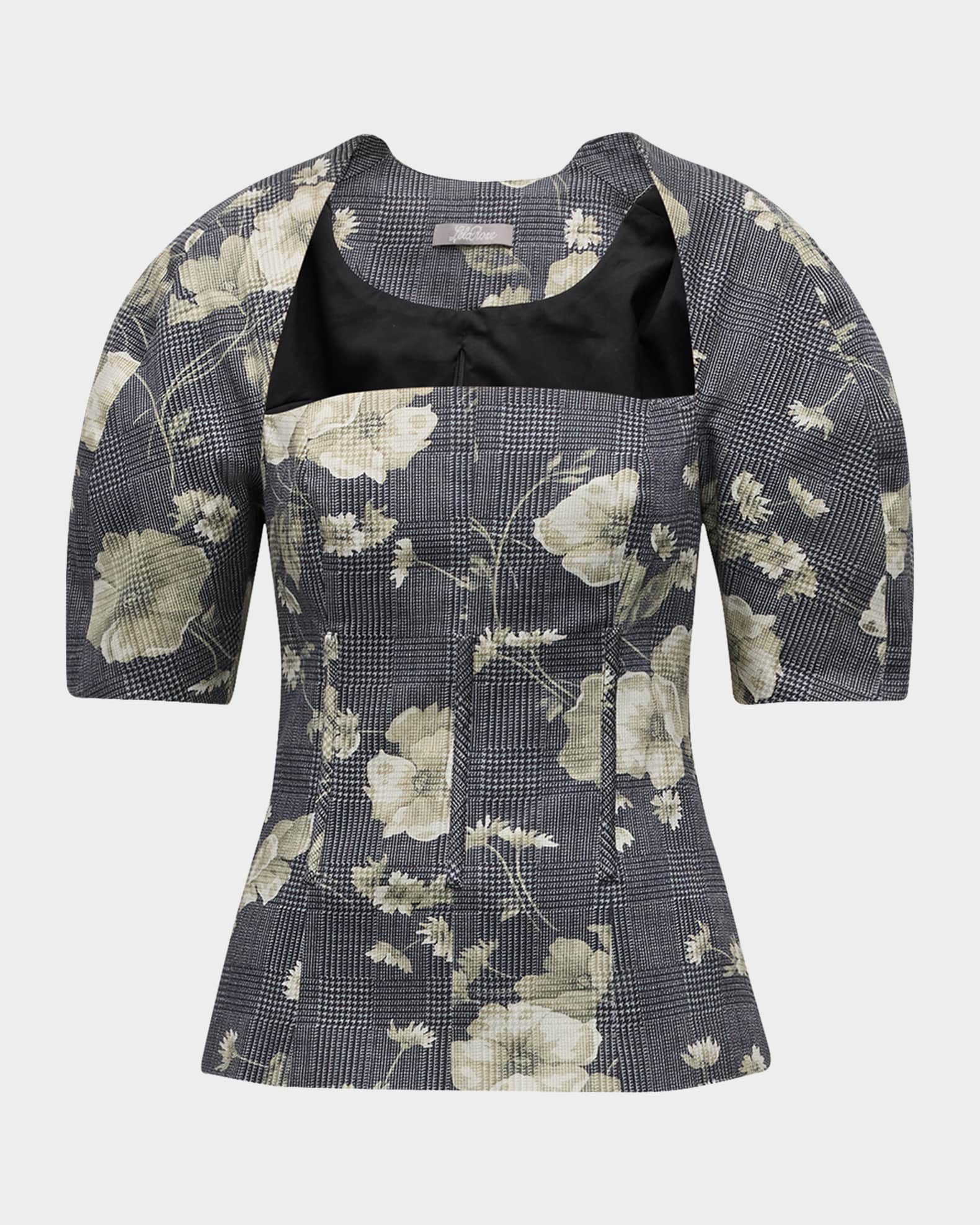 Floral Check Short-Sleeve Bustier Top 0