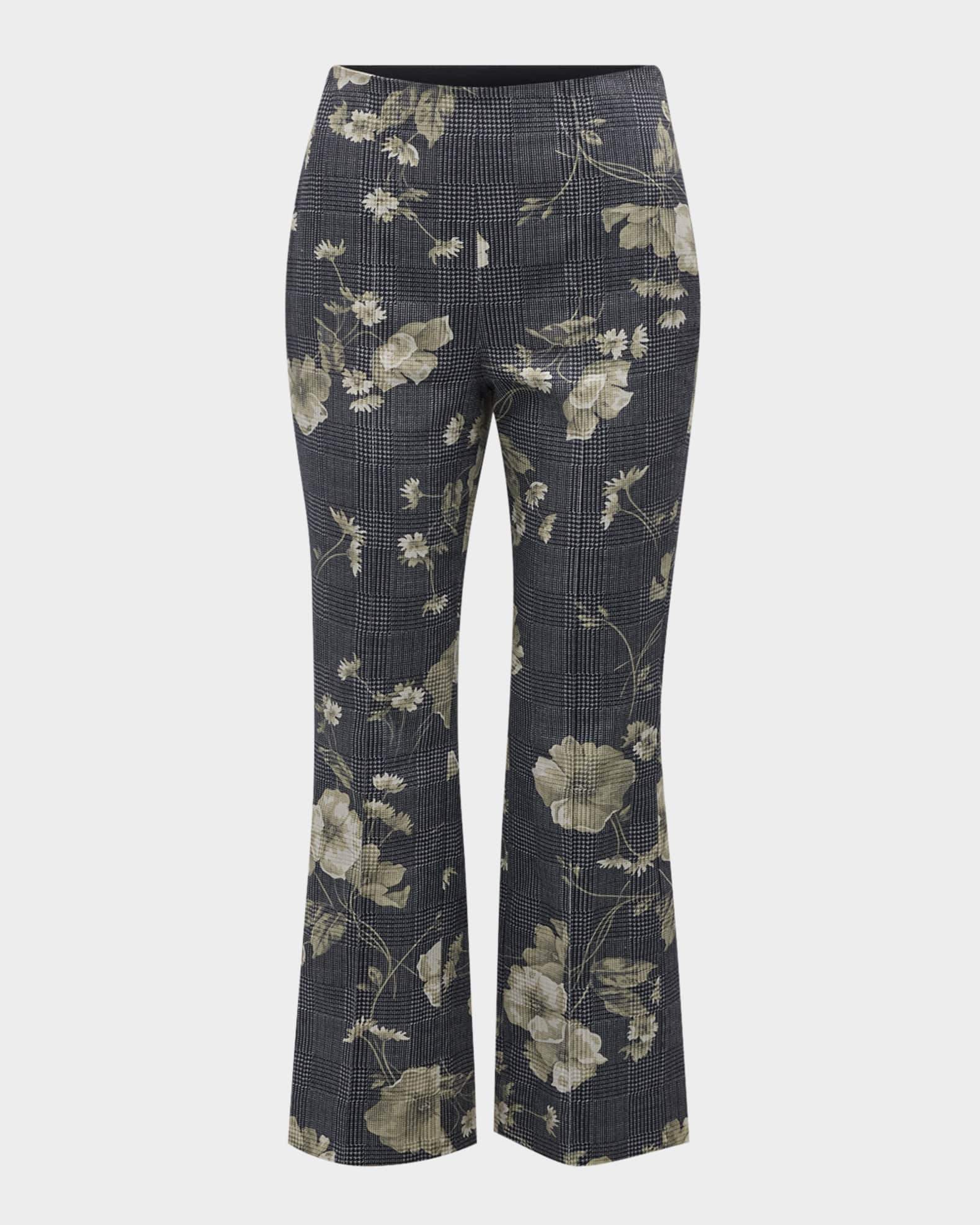 Floral Check-Print Kickflare Ankle Pants 0