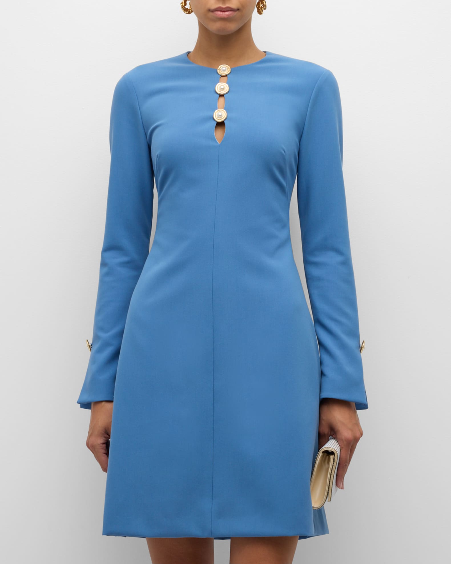 Lela Rose ButtonFront LongSleeve Dress Neiman Marcus