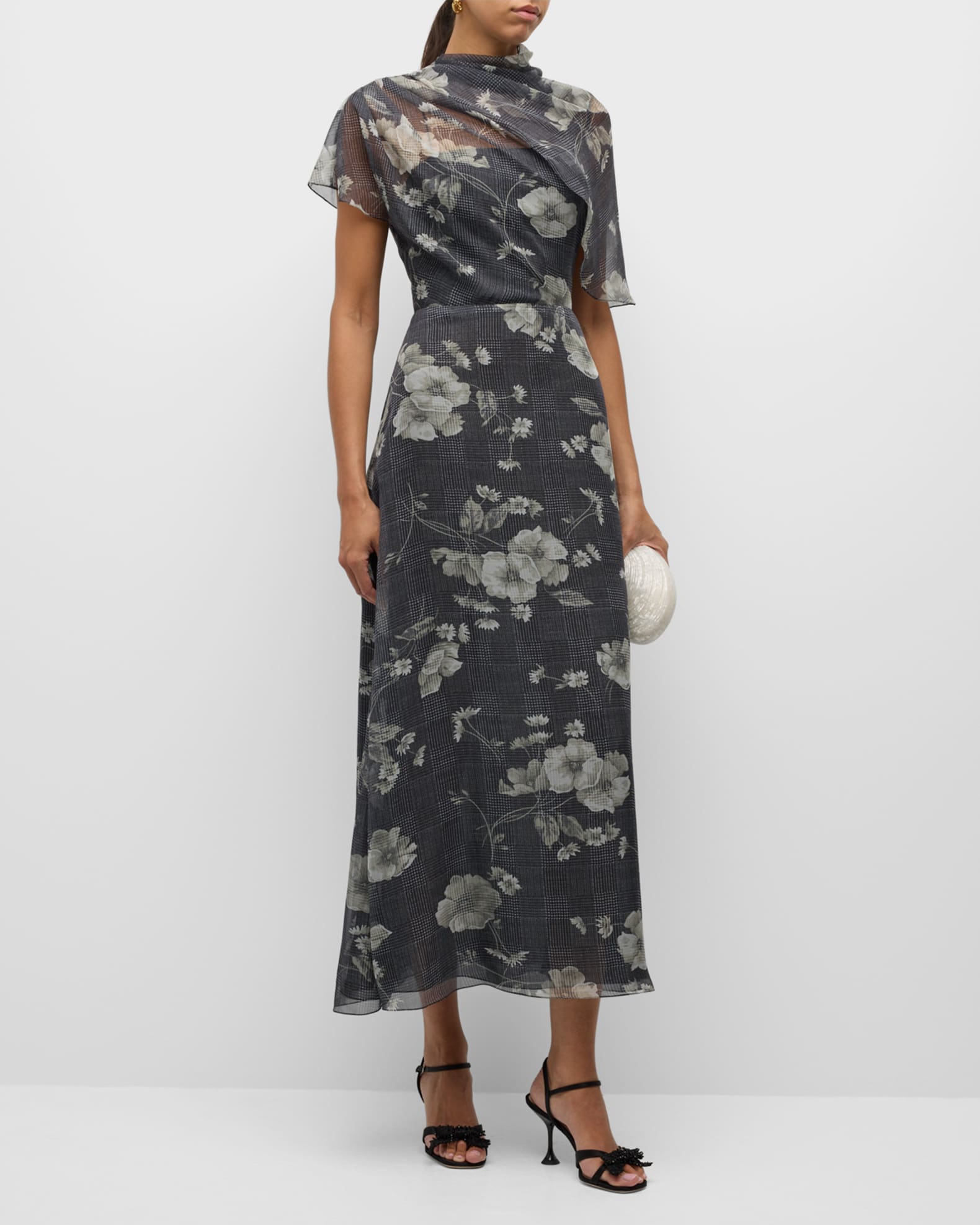 Draped Bodice A-Line Chiffon Midi Dress 1