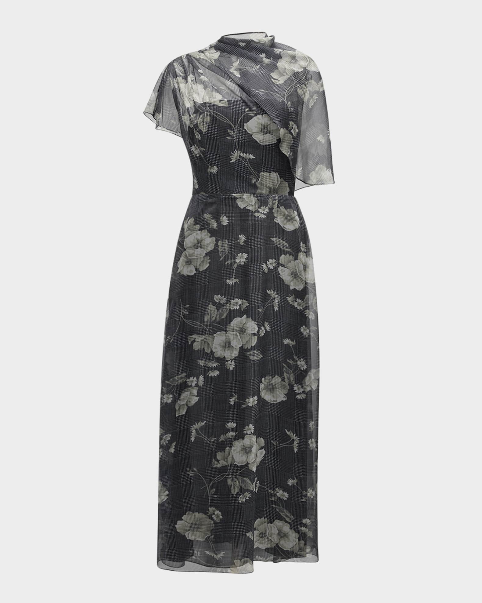 Draped Bodice A-Line Chiffon Midi Dress 0
