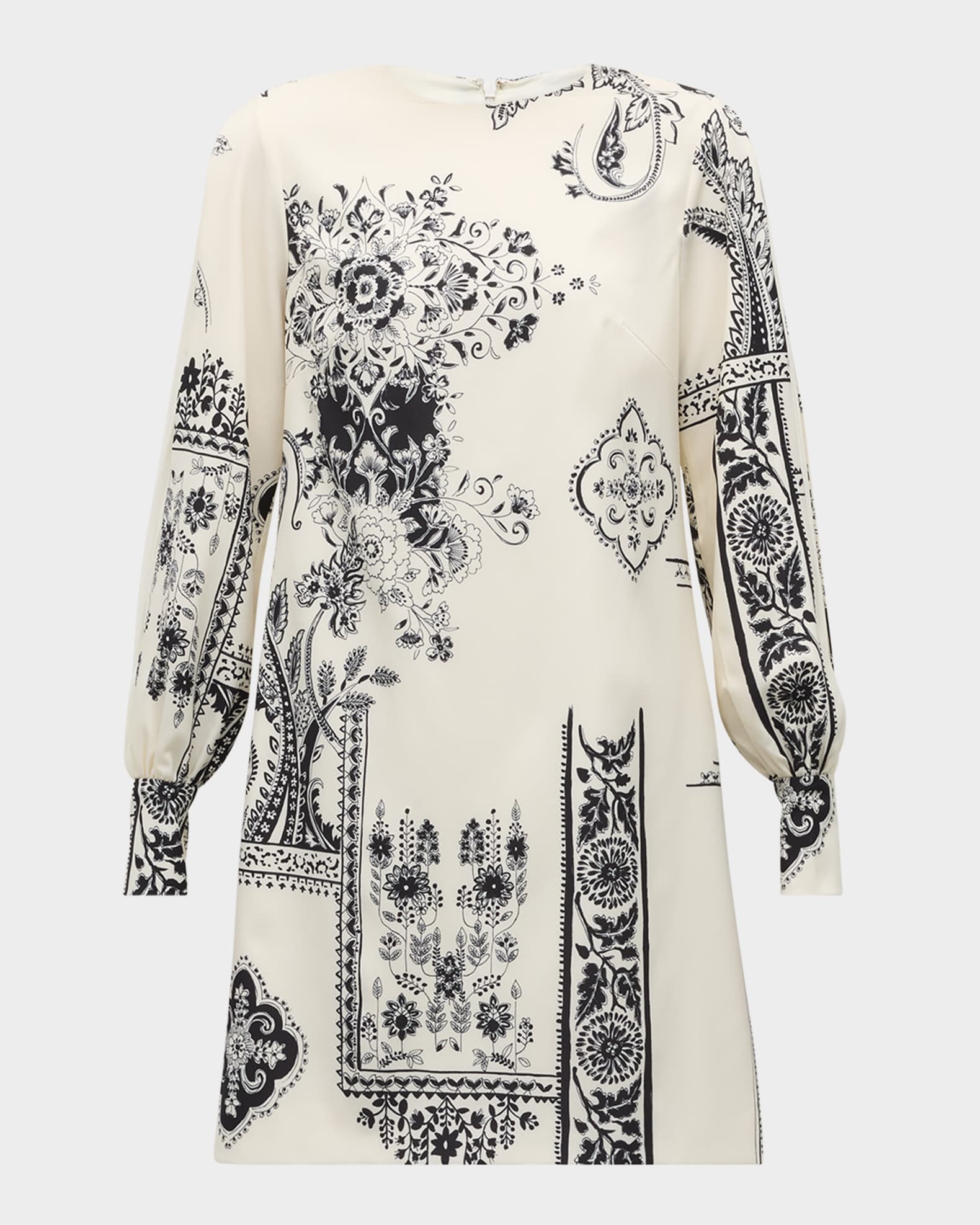 Pleated Long-Sleeve Mini Shift Dress 0