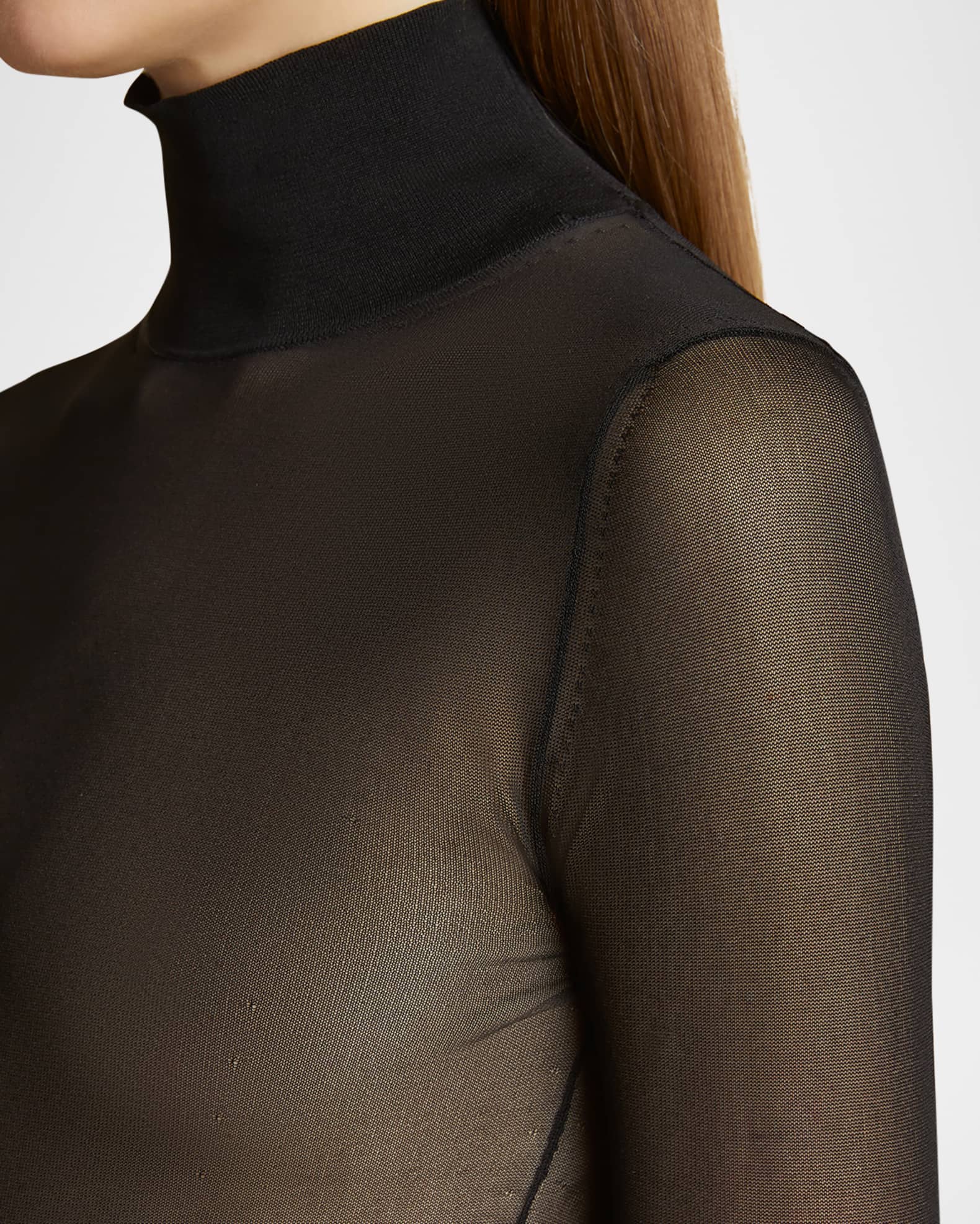 Khaite Tallin Sheer Mesh Turtleneck Bodysuit | Neiman Marcus
