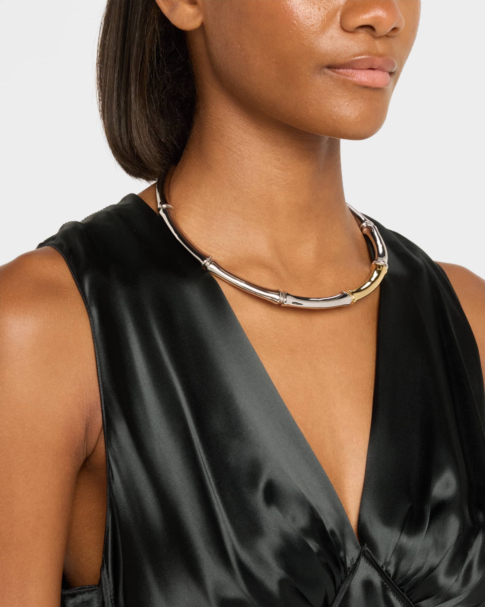 Two-Tone Bamboo Slip-On Collar Necklace, 8mm 1