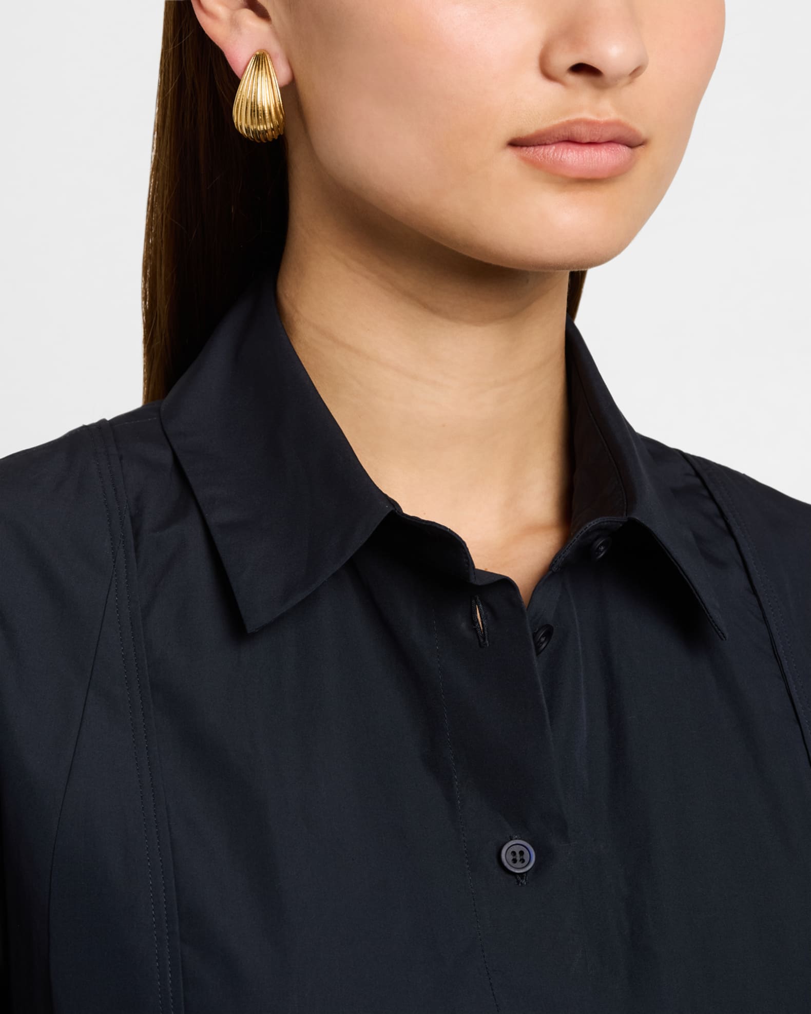 Polished Gold-Tone Ribbed Tapered Hoop Earrings 1