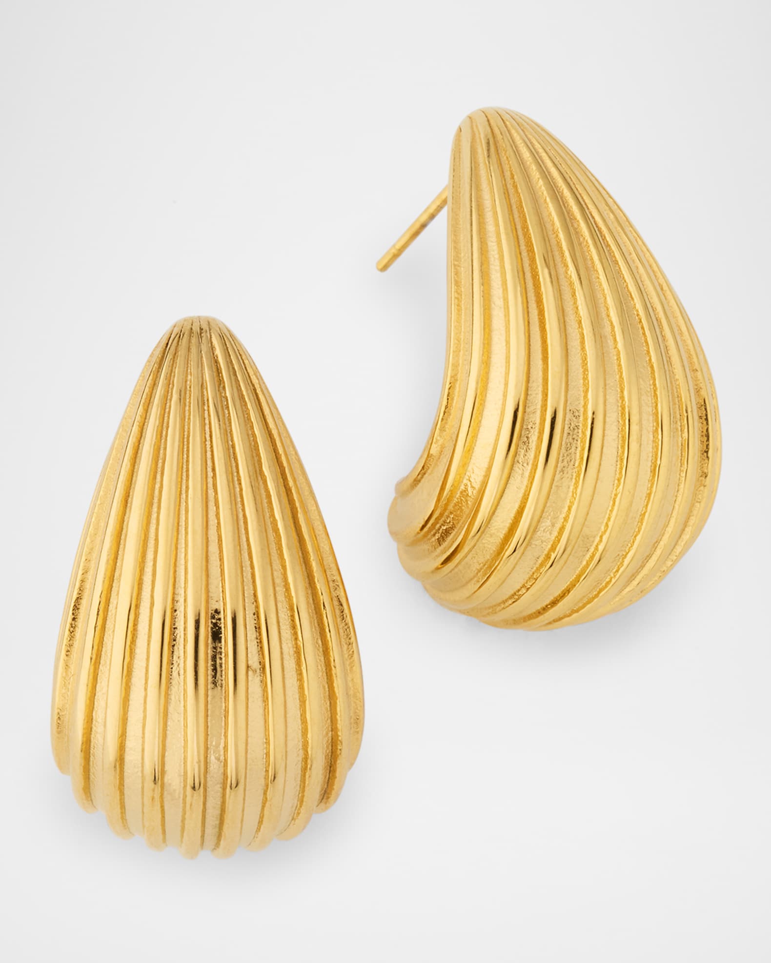 Polished Gold-Tone Ribbed Tapered Hoop Earrings 0
