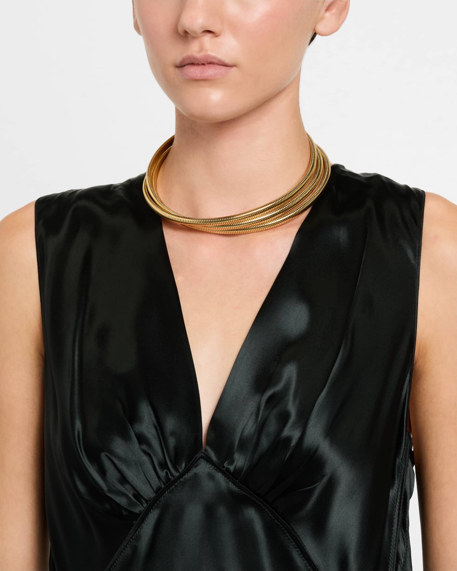 3-Row Ribbed Gold-Tone Snake Choker Necklace 1