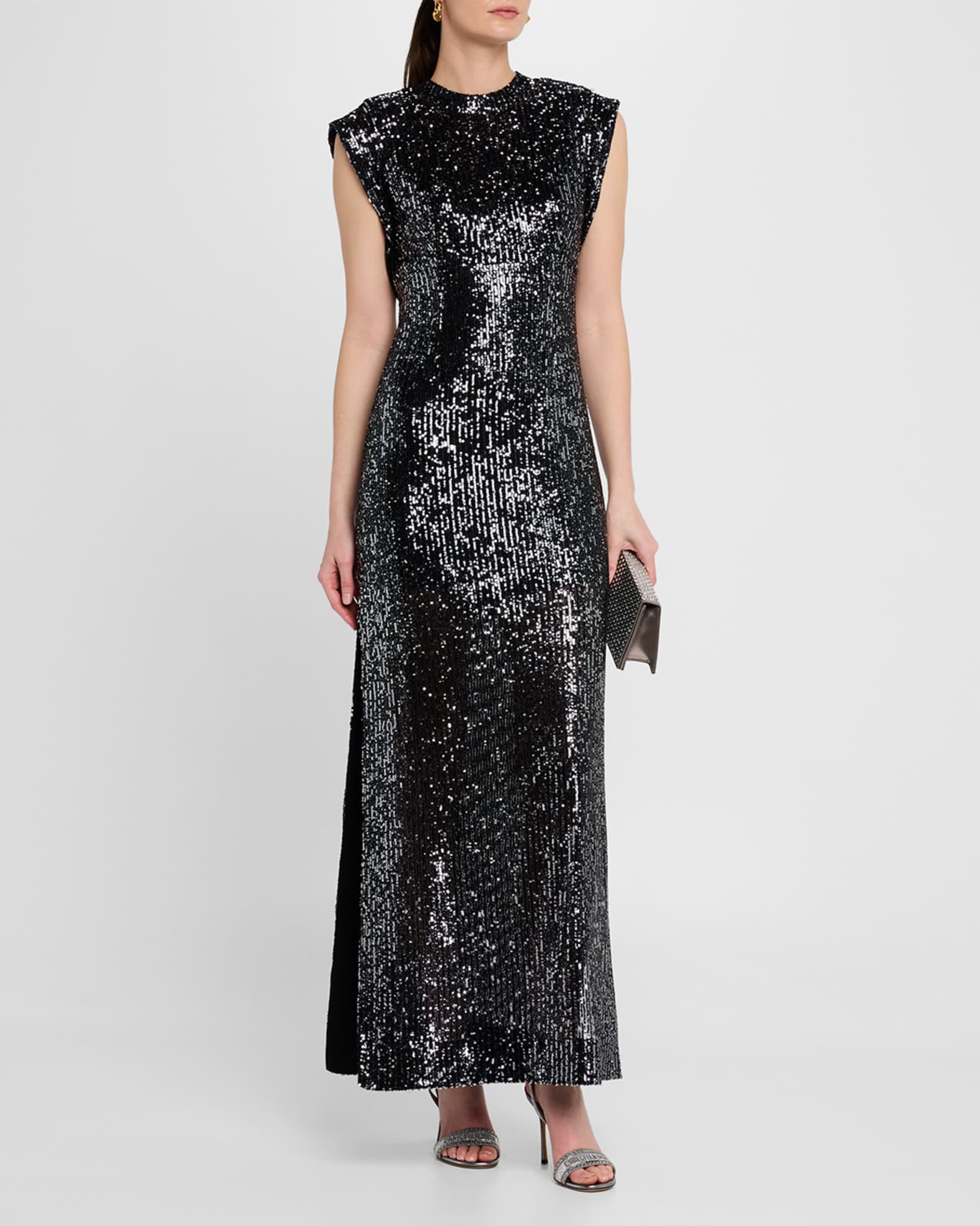 Sequin Embroidered Italian Fluid Maxi Dress 1