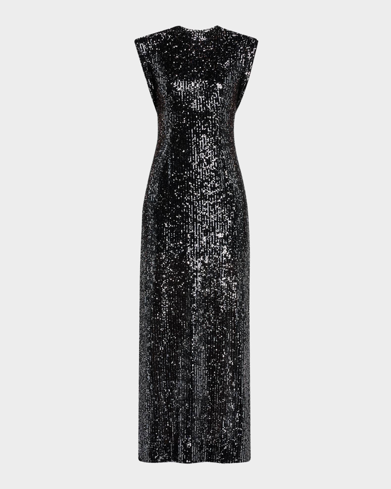 Sequin Embroidered Italian Fluid Maxi Dress 0