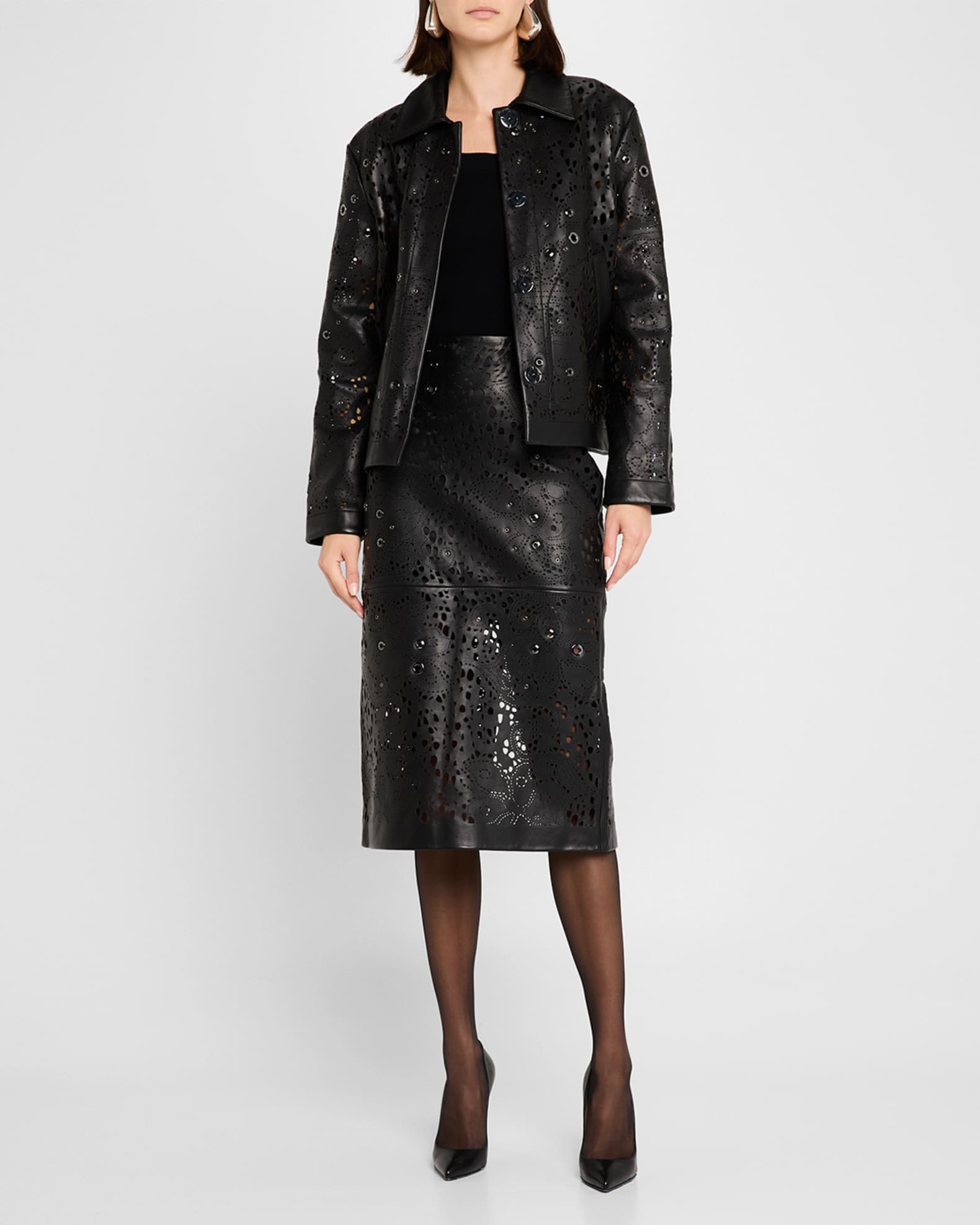 Lace Lasercut Leather Embellished Jacket 1