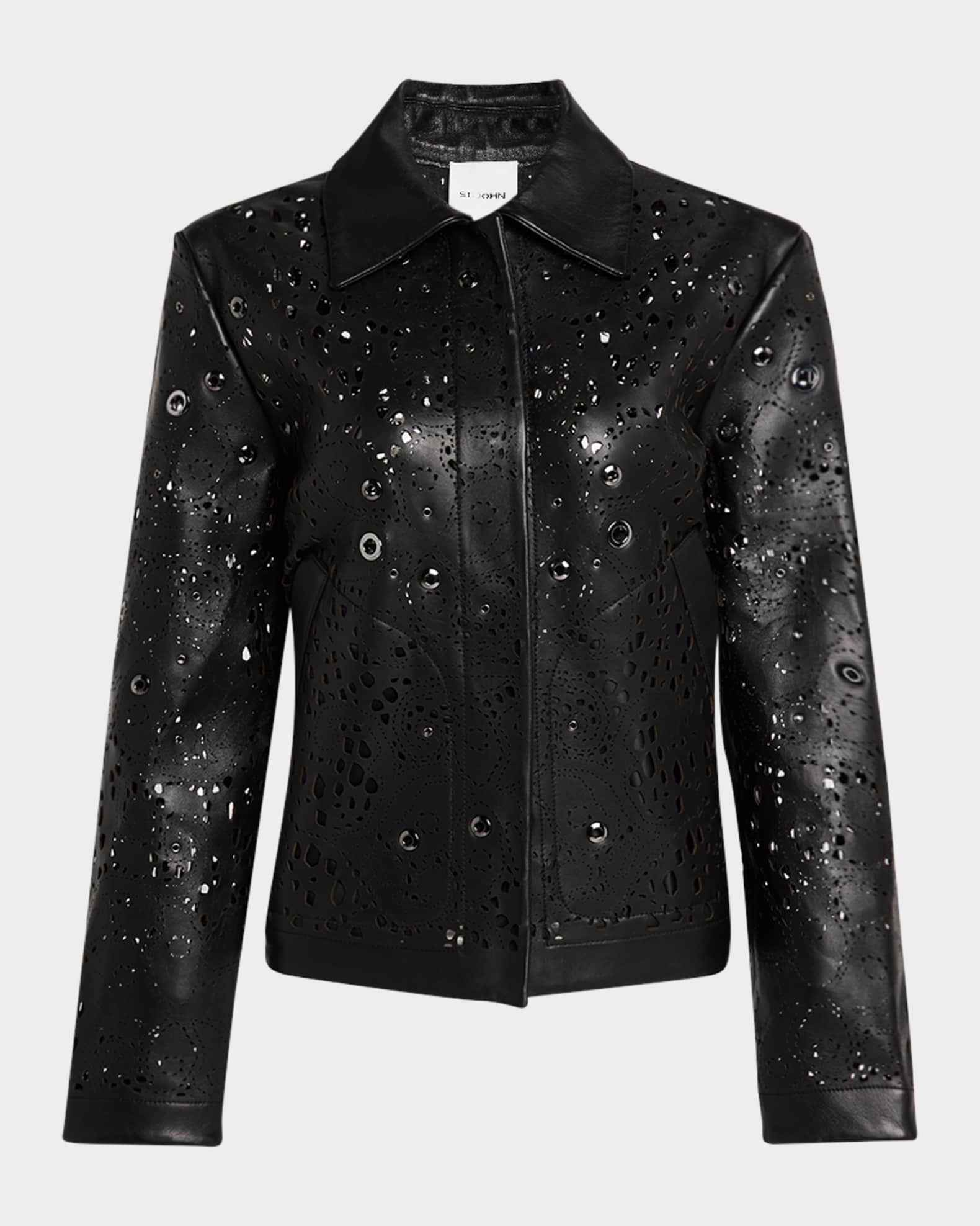 Lace Lasercut Leather Embellished Jacket 0