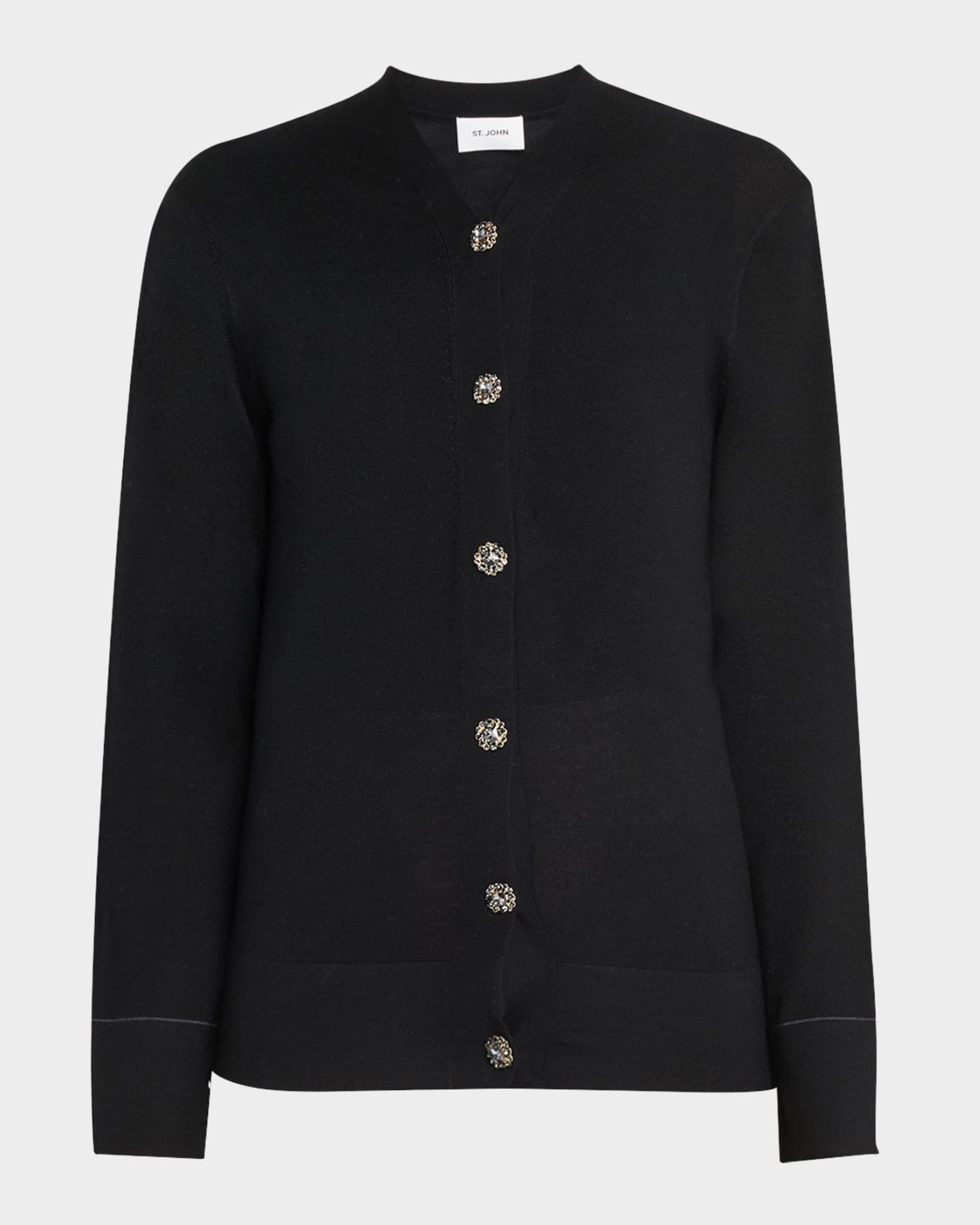 V-Neck Crystal-Button Merino Knit Cardigan 0