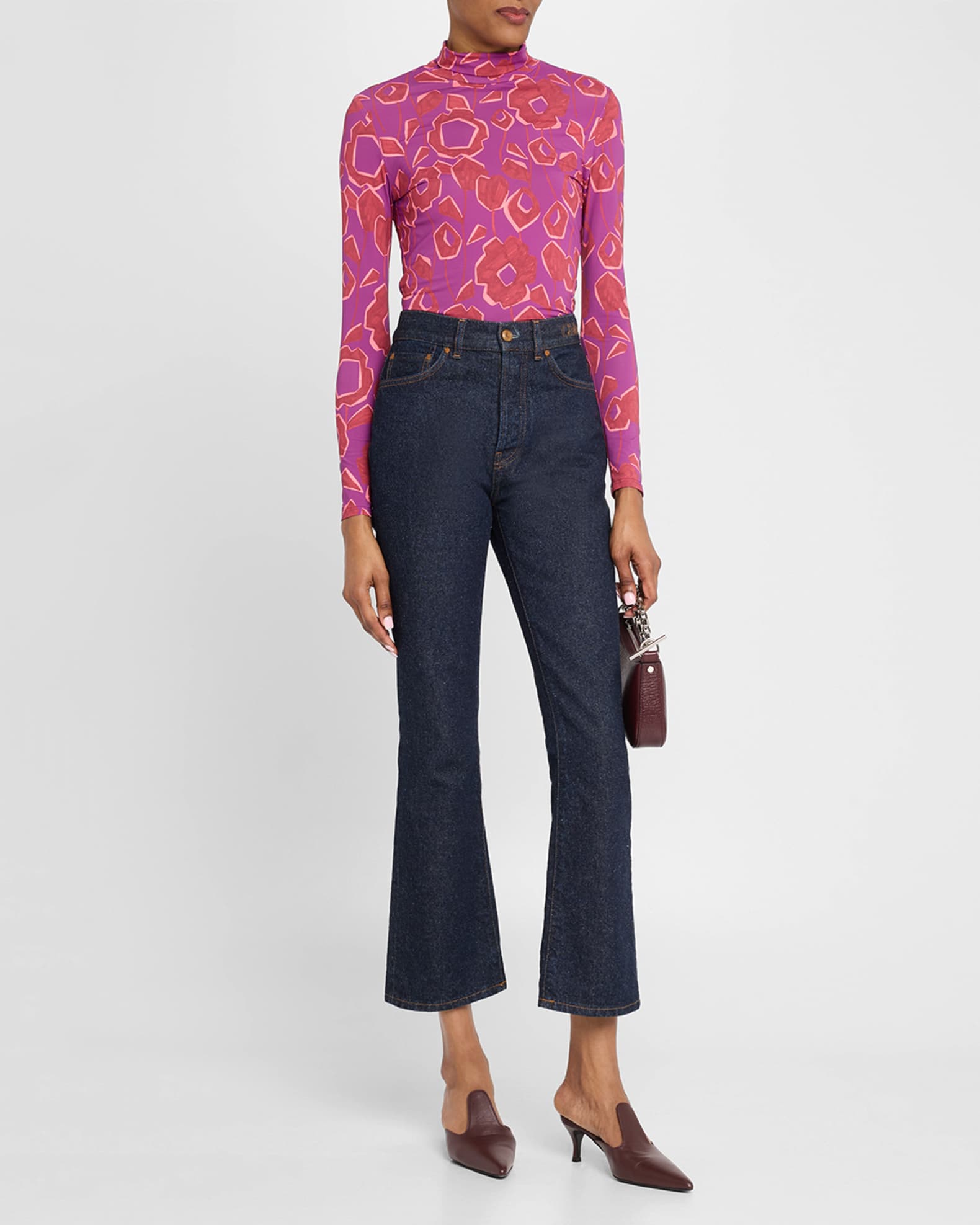 Cubist Floral-Print Turtleneck Top 1