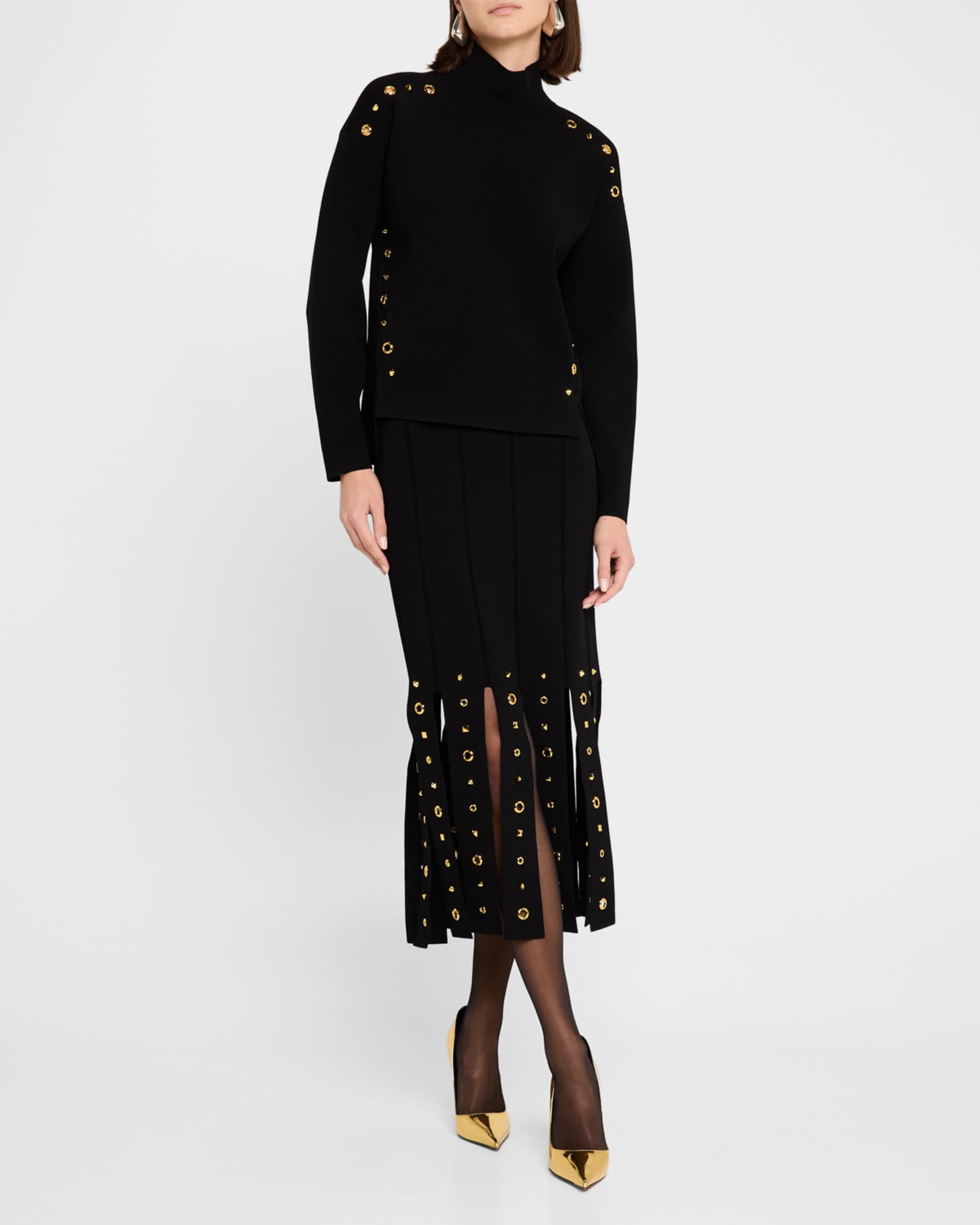 Eyelet Embellished Paneled Midi Skirt 1