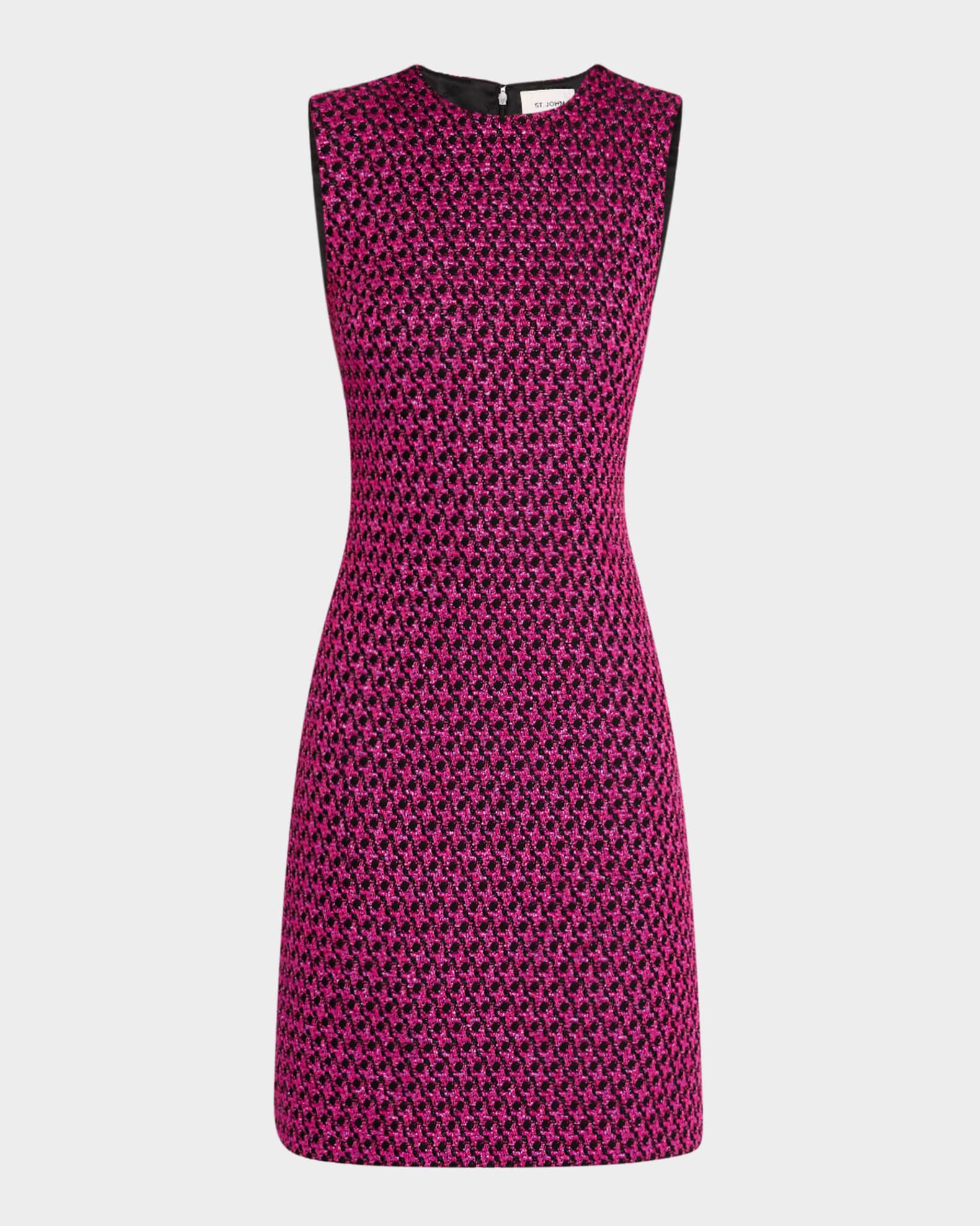 Houndstooth Tweed Sleeveless Mini Dress 0