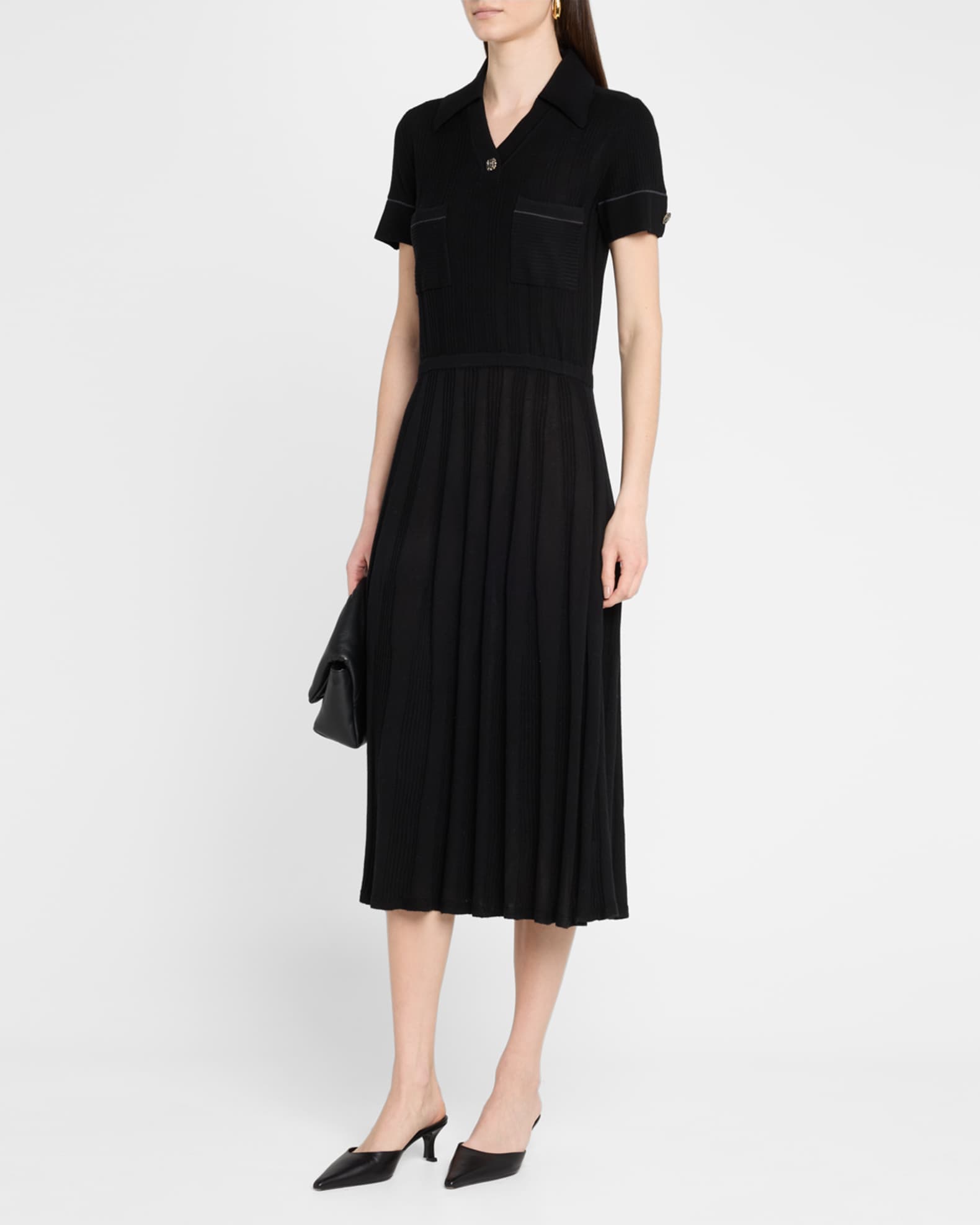 Short-Sleeve Merino Knit Midi Polo Dress