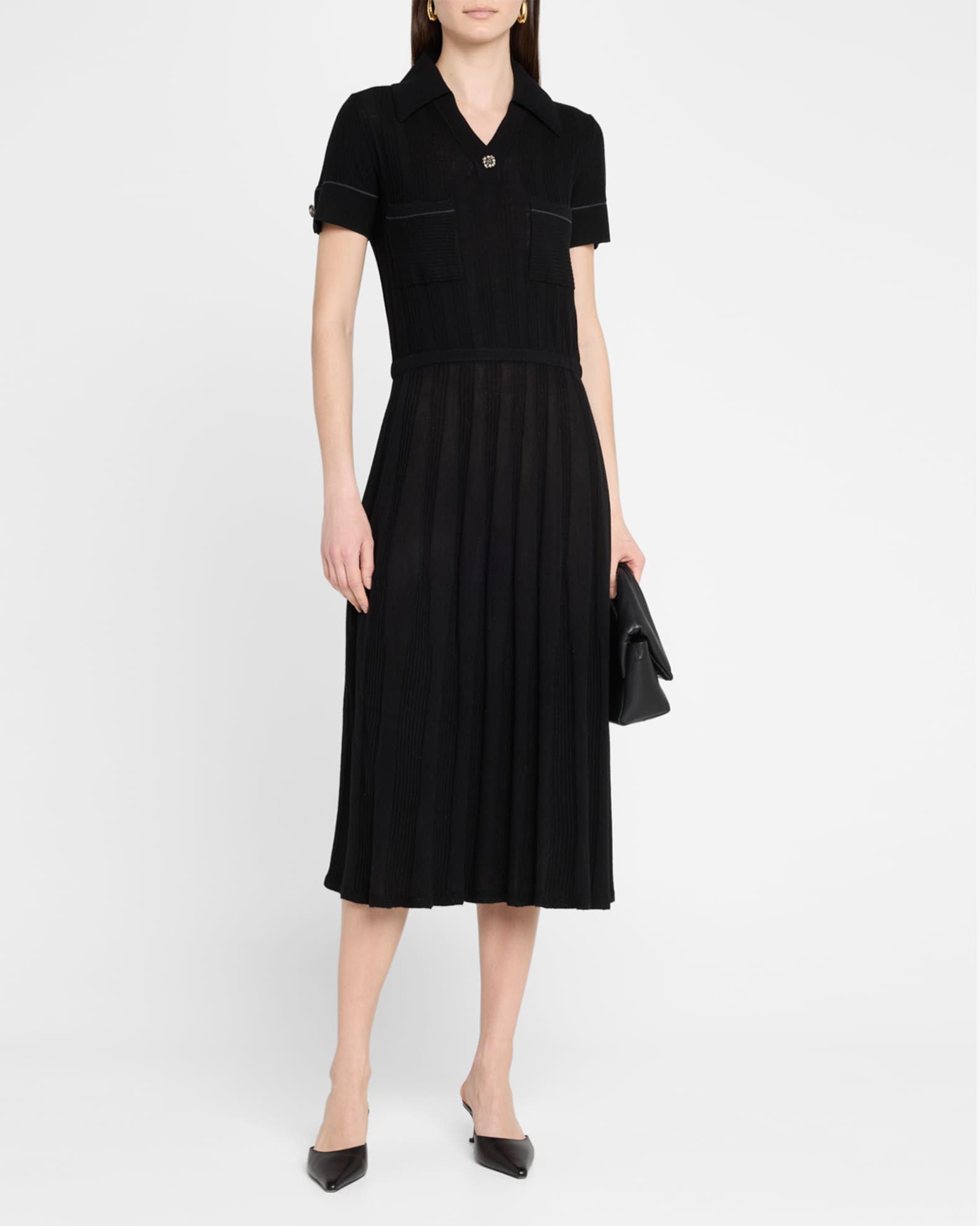 Short-Sleeve Merino Knit Midi Polo Dress