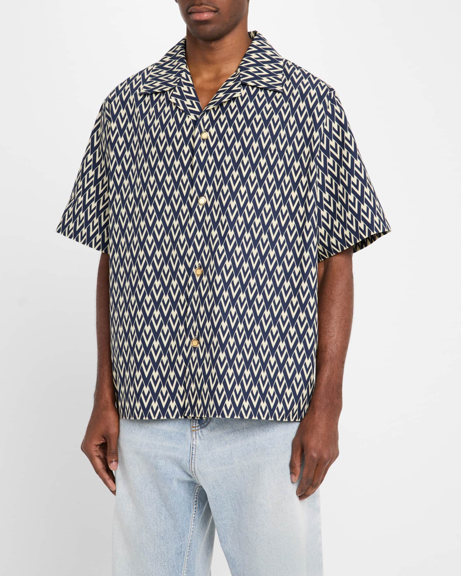 Valentino Garavani Men's Bowling Shirt with Toute La V Print