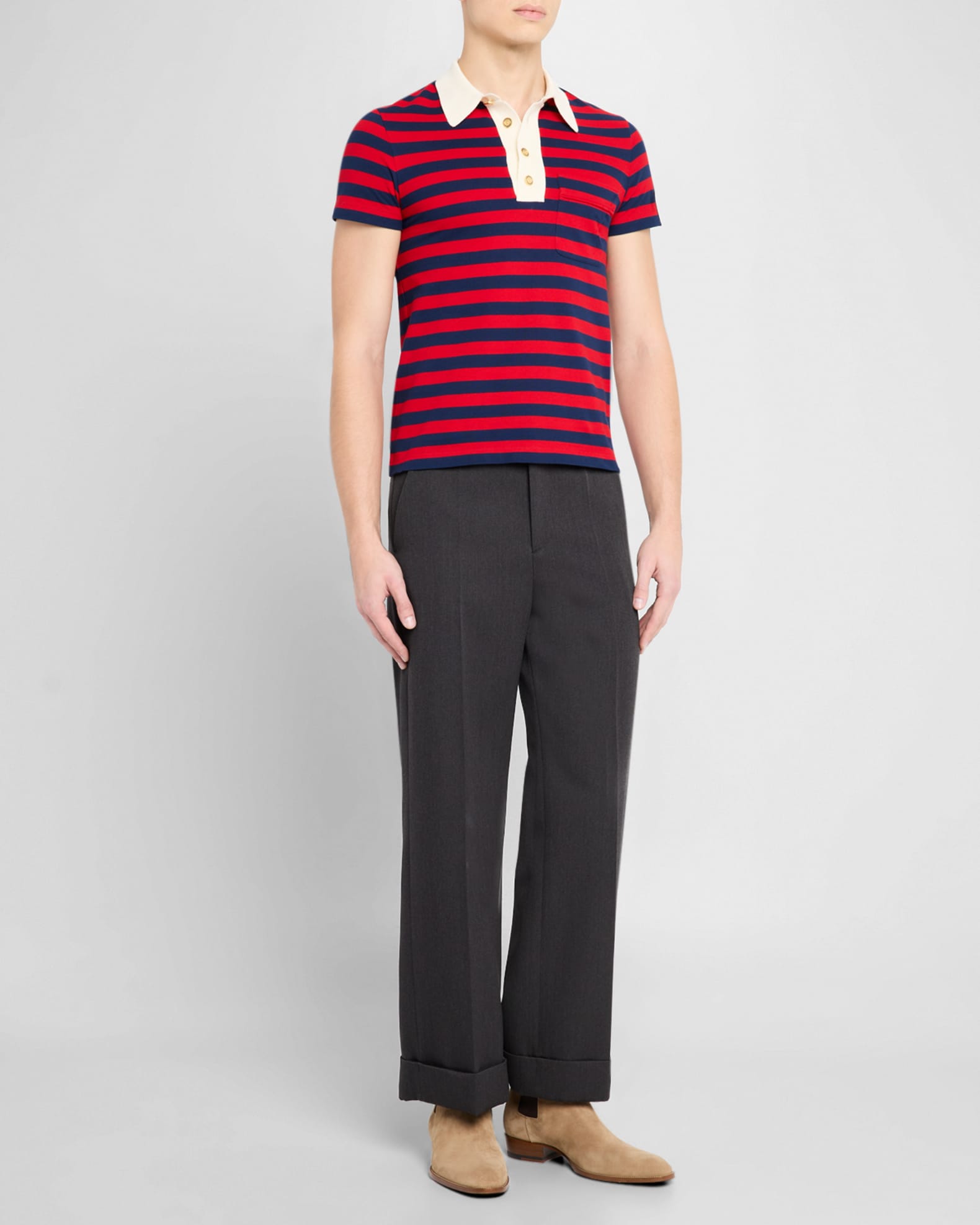 【送料&関税込】Valentino Striped Knitted Polo Shirt Valentino Garavani Men's Stripe Cotton Pique Polo Shirt