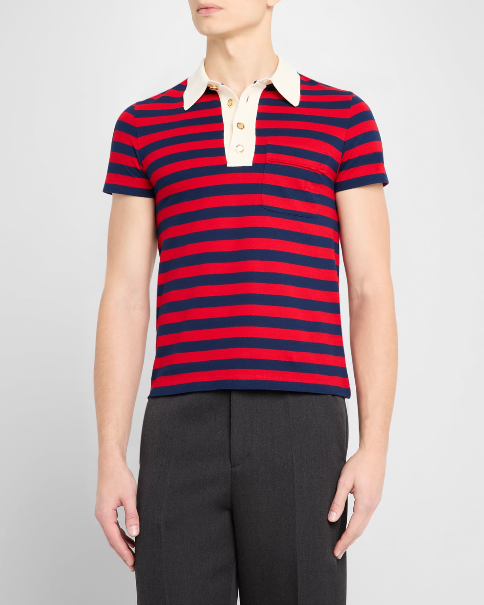 Valentino Garavani Men's Stripe Cotton Pique Polo Shirt