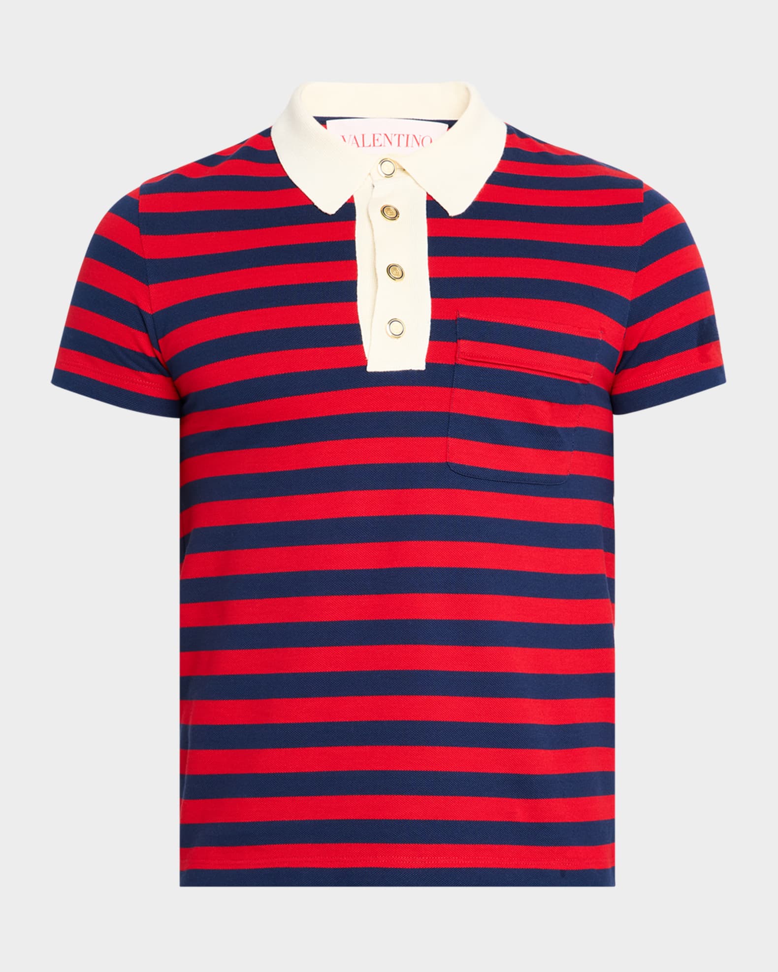 【送料&関税込】Valentino Striped Knitted Polo Shirt Valentino Garavani Men's Stripe Cotton Pique Polo Shirt