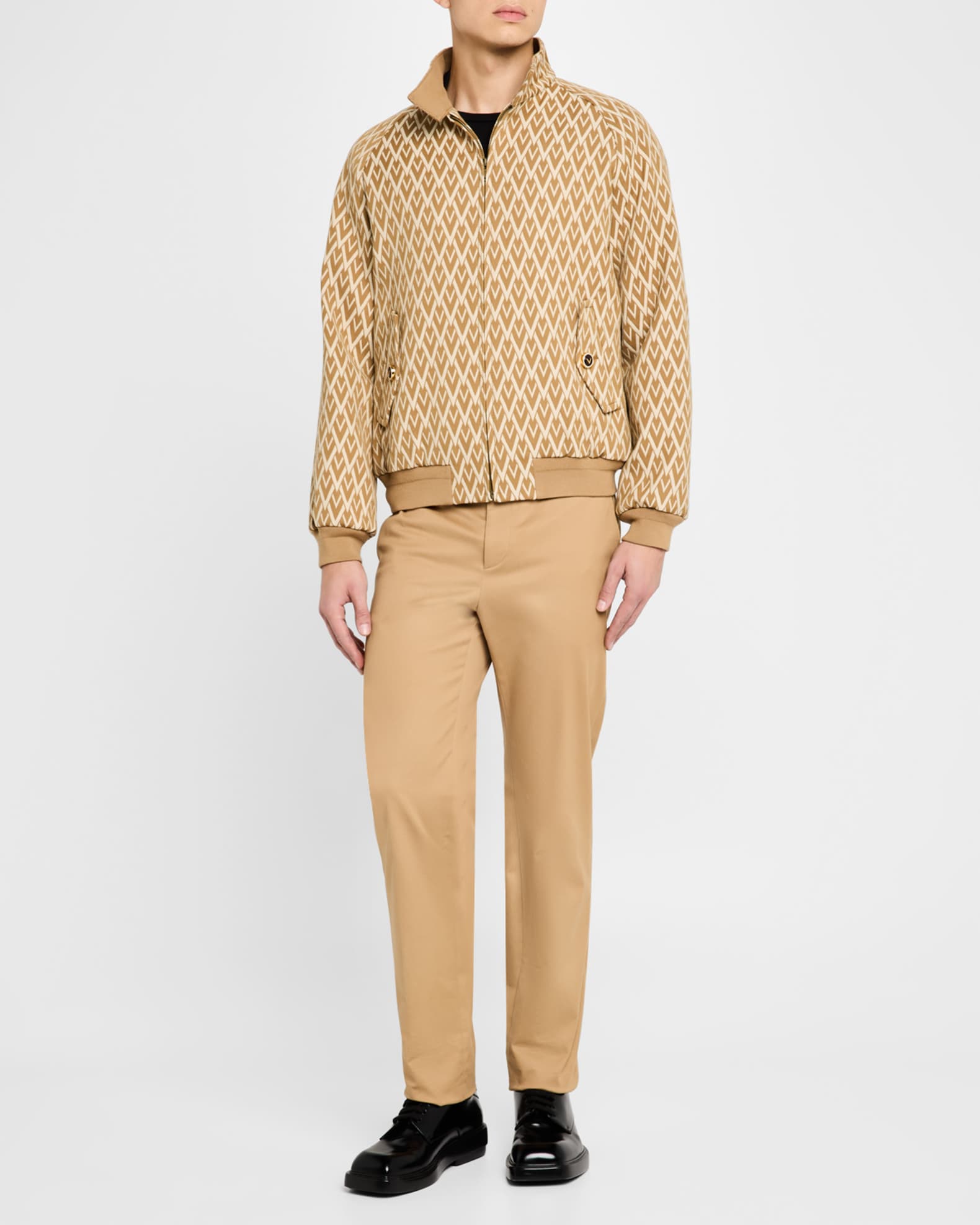 13 Valentino Garavani Wジャケット ベージュ カシミア46 Valentino Garavani Men's V Jacquard Wool Harrington Jacket