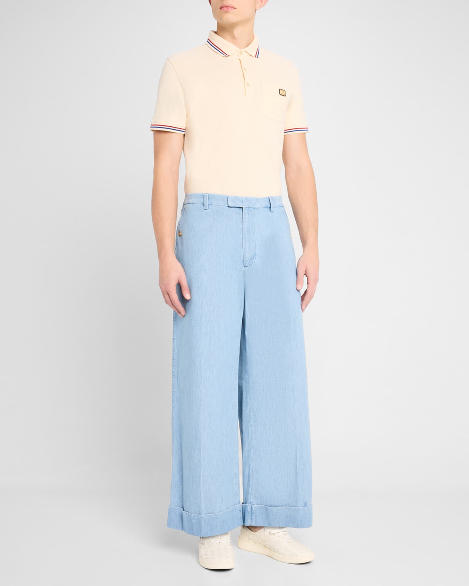 Men's Cuffed Wide-Leg Denim Pants 1