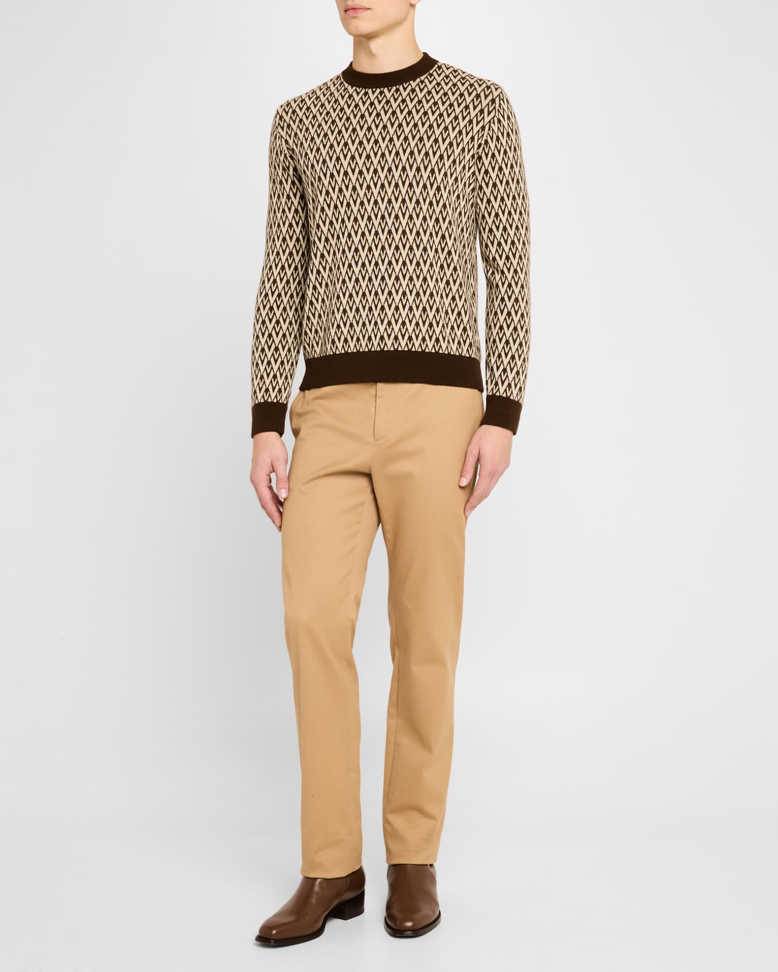 Valentino Garavani Men's V Jacquard Wool Sweater | Neiman Marcus