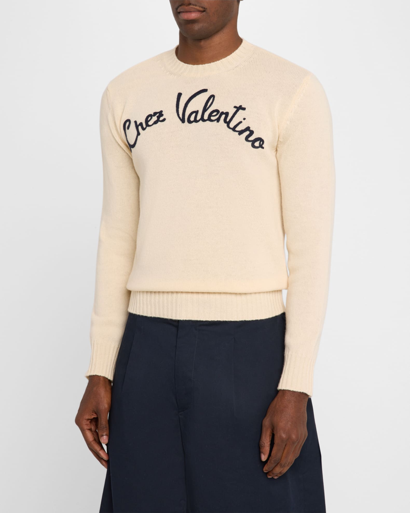 VALENTINO GARAVANI ウールカシミア フェザー スリーブ ニット Valentino Garavani Chez Valentino Beaded Wool Sweater | Neiman Marcus