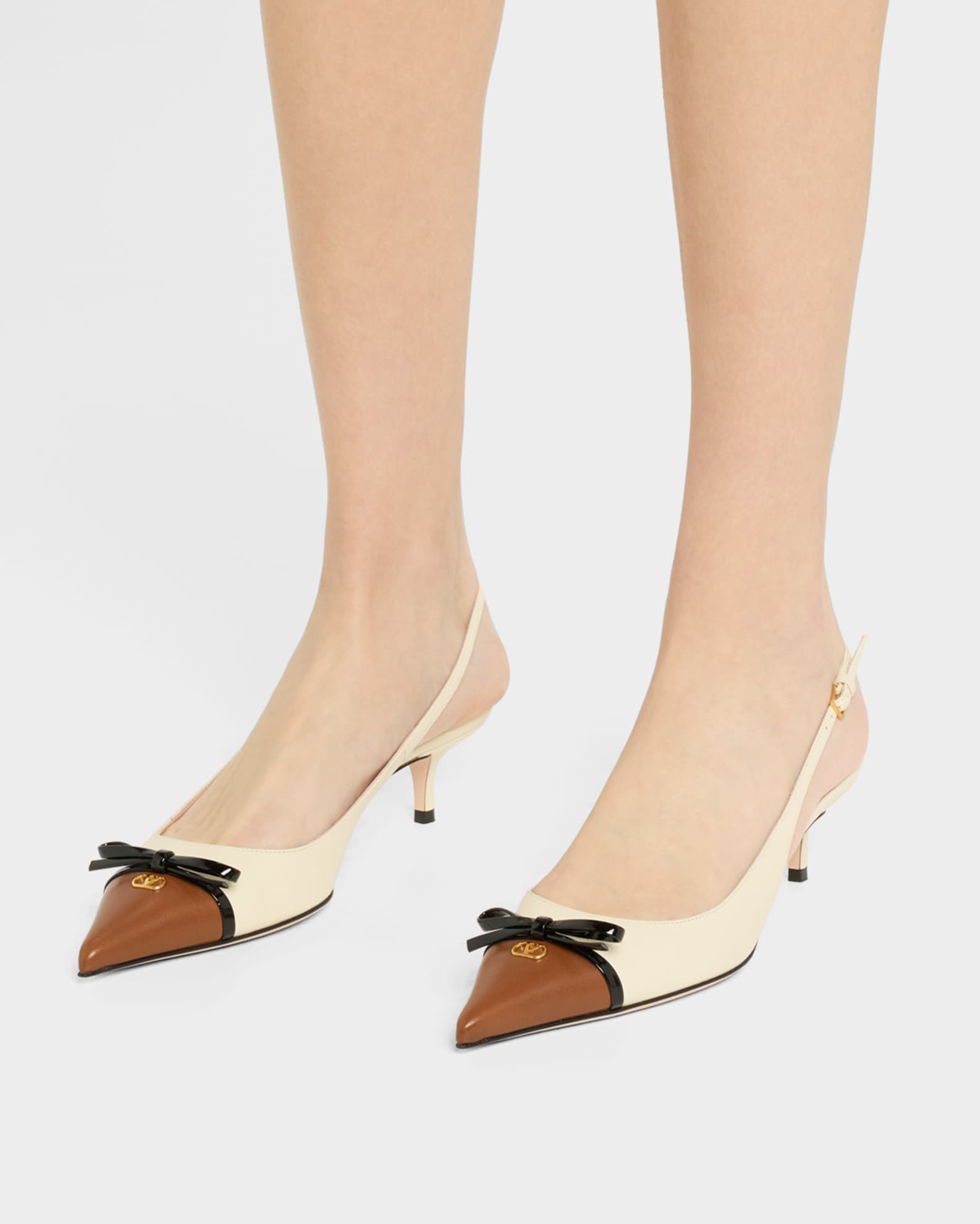 VLOGO Pointed Slingback Leather Kitten Pumps 1