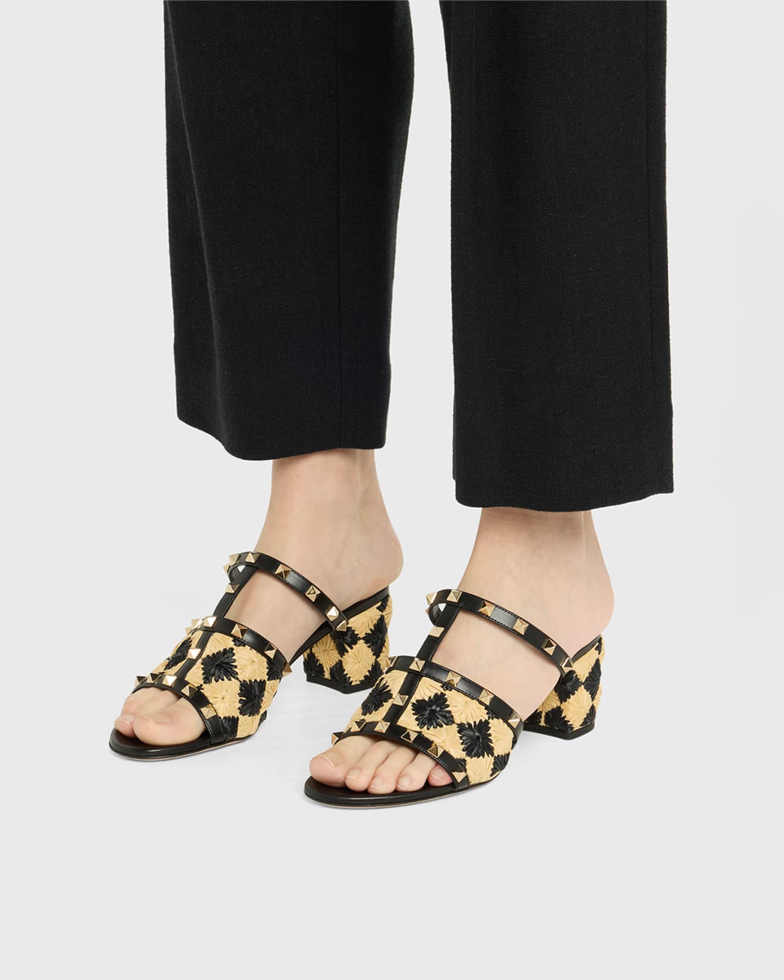 VALENTINO Rockstud トーション レザーサンダル Rockstud Torchon 95 leather espadrille wedges in brown