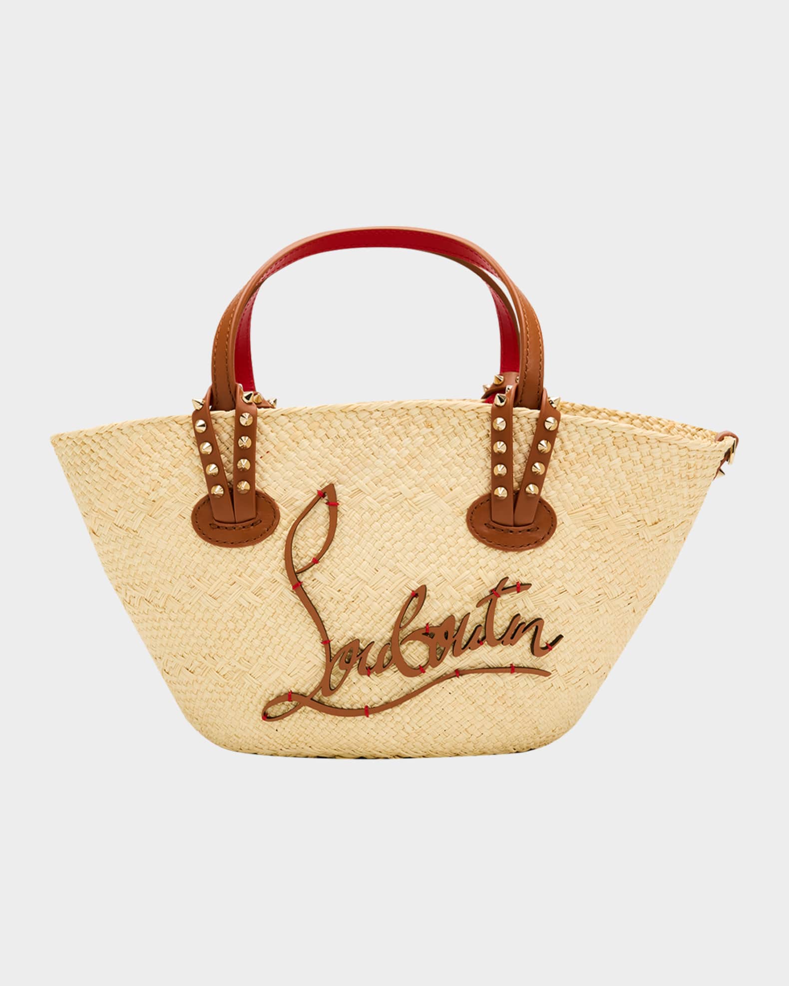 【難あり】Christian Louboutin カバタミニ ショルダーバッグ Christian Louboutin Cabata Mini Basket Tote Bag in Raffia | Neiman