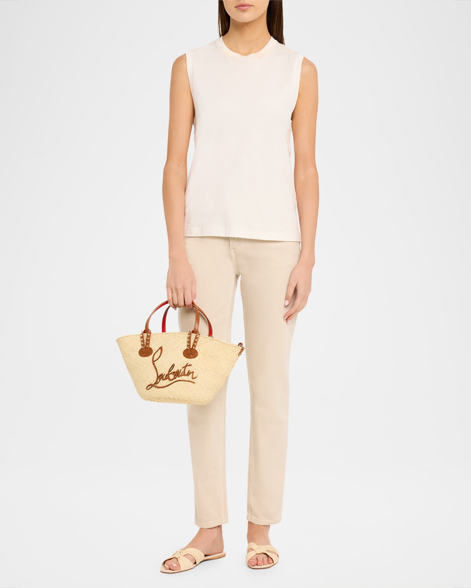 Christian Louboutin Cabata Mini Basket Tote Bag in Raffia | Neiman