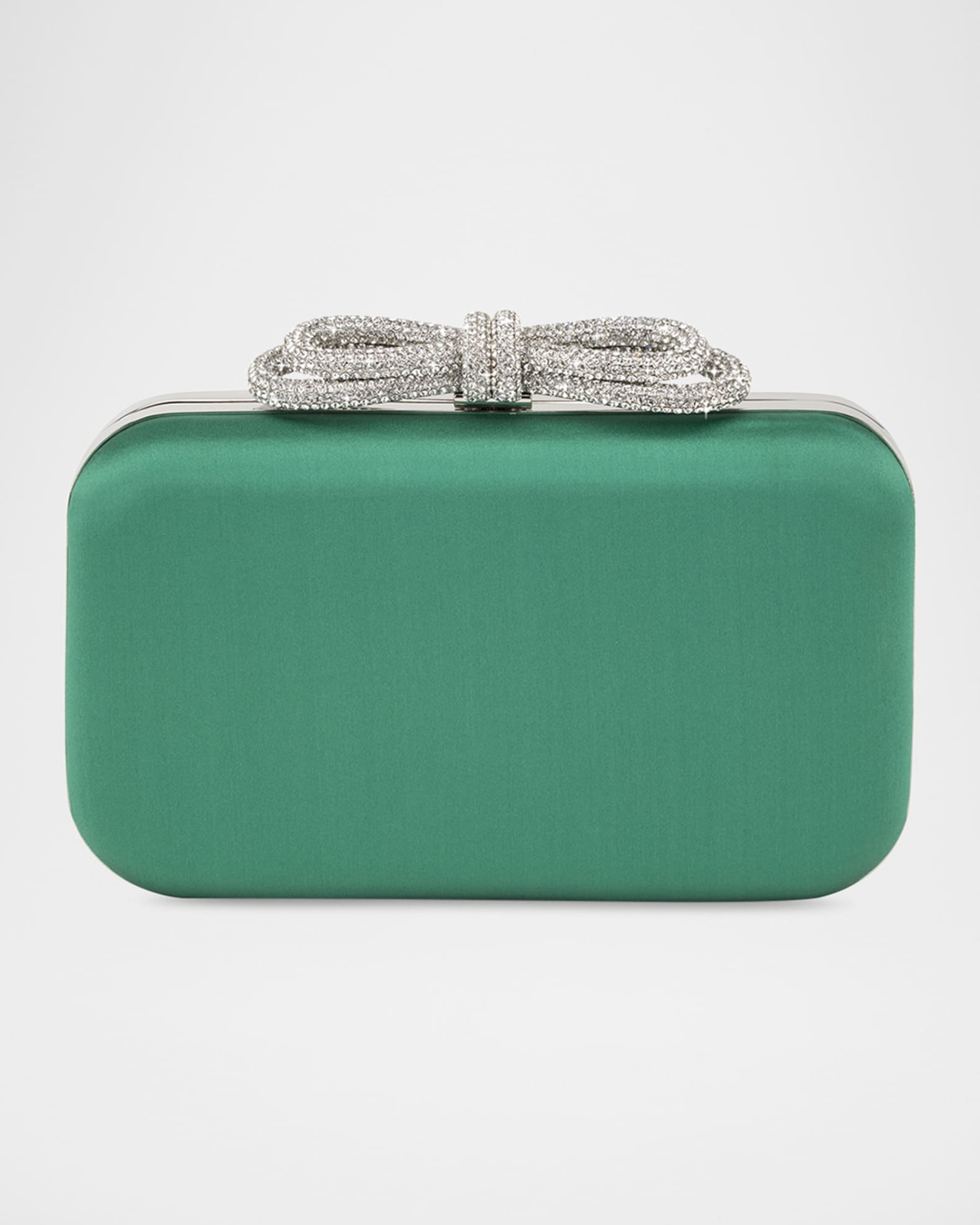 Double Bow Embellished Satin Clutch Bag 0