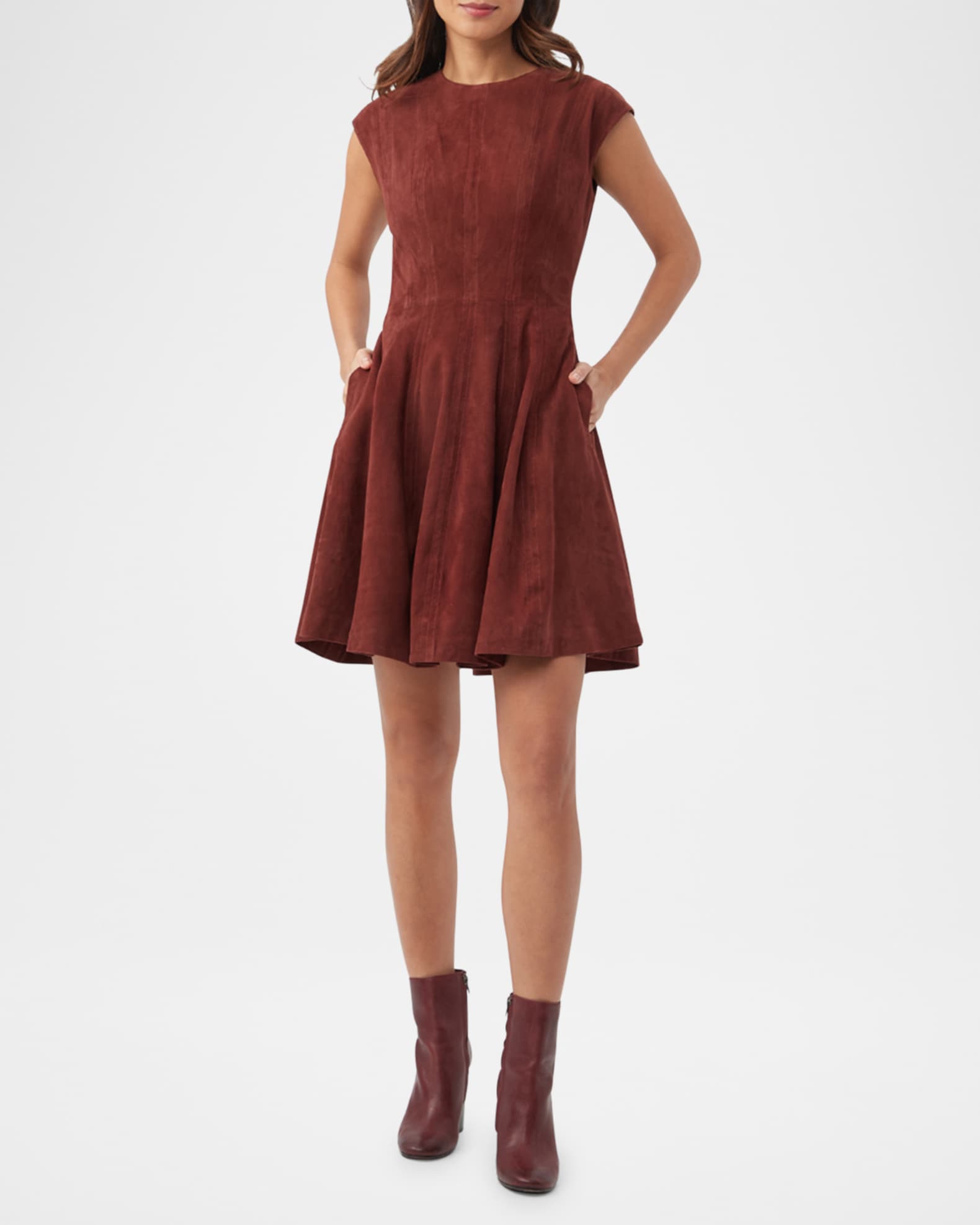 Sabi Cap-Sleeve Suede Mini Dress 0