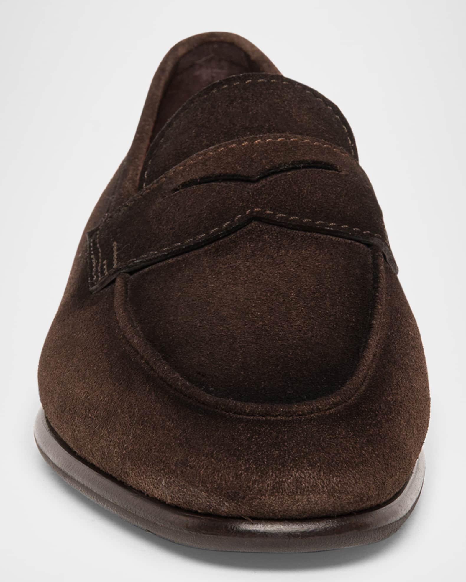 Santoni Men's Carlos Suede Penny Loafers | Neiman Marcus