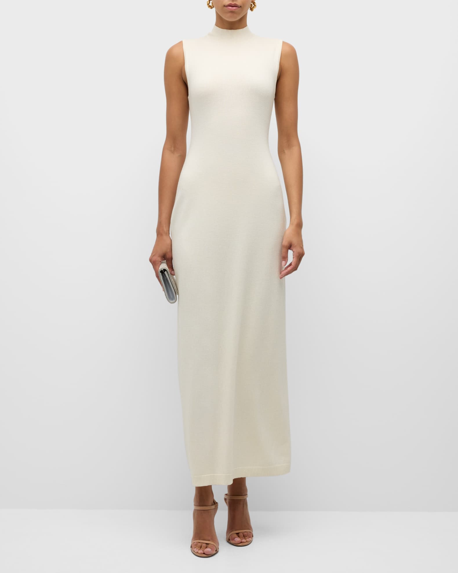Mock-Neck Embellished Sleeveless Knit Maxi Dress 1