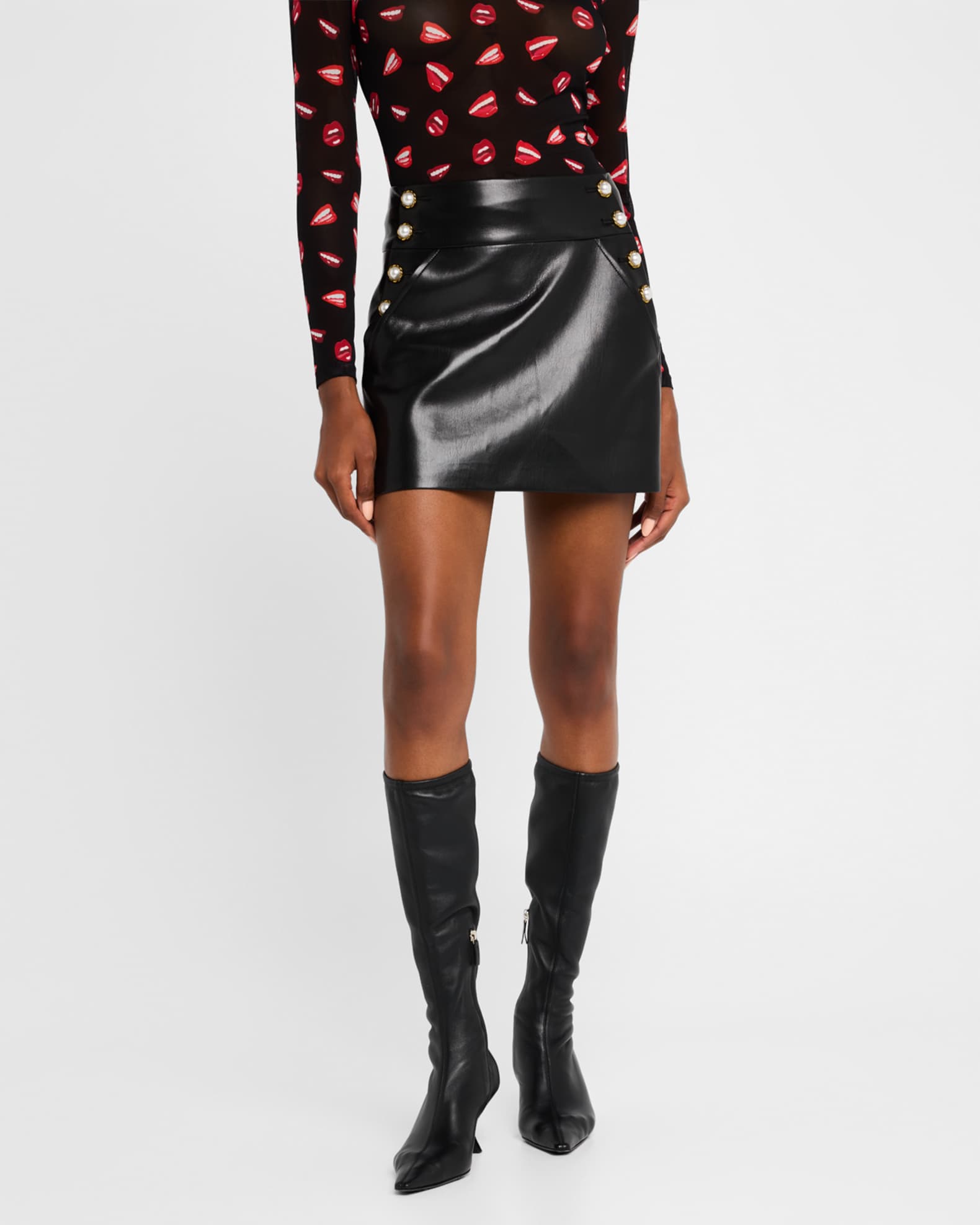 Donald High Rise Vegan Leather Side-Button Skirt 1
