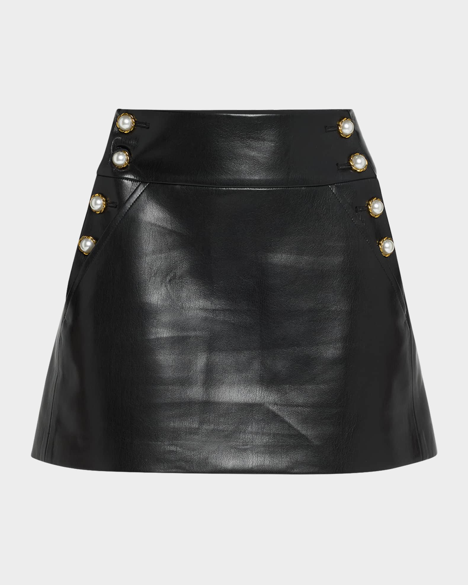 Donald High Rise Vegan Leather Side-Button Skirt 0