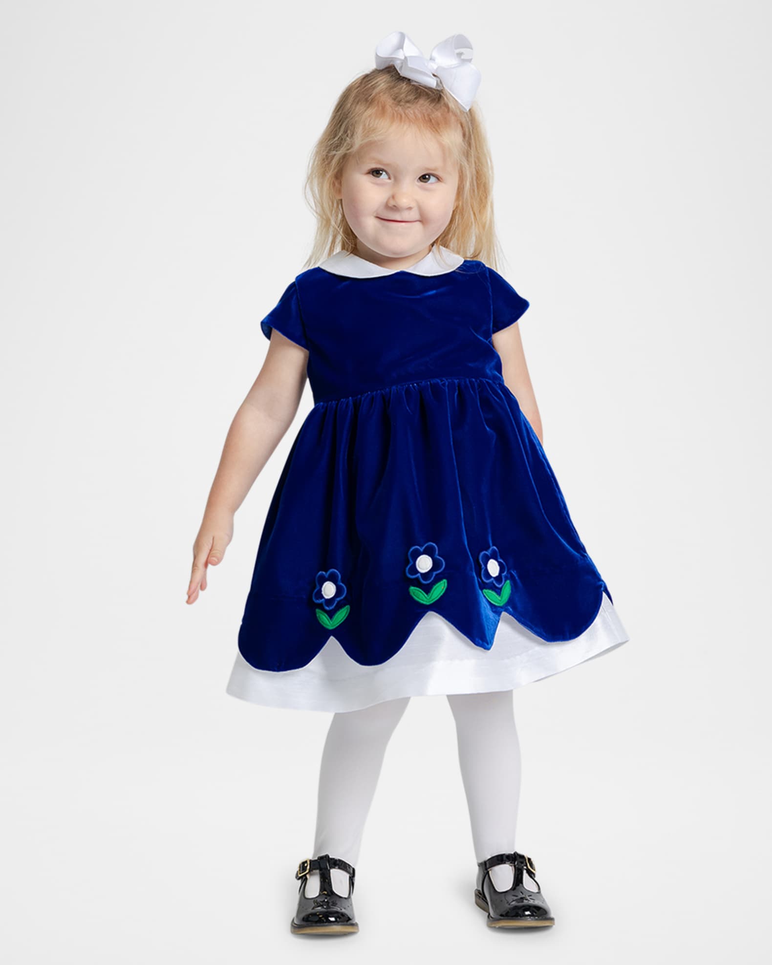 Girl's Velvet Dress W/ Floral Appliques 1