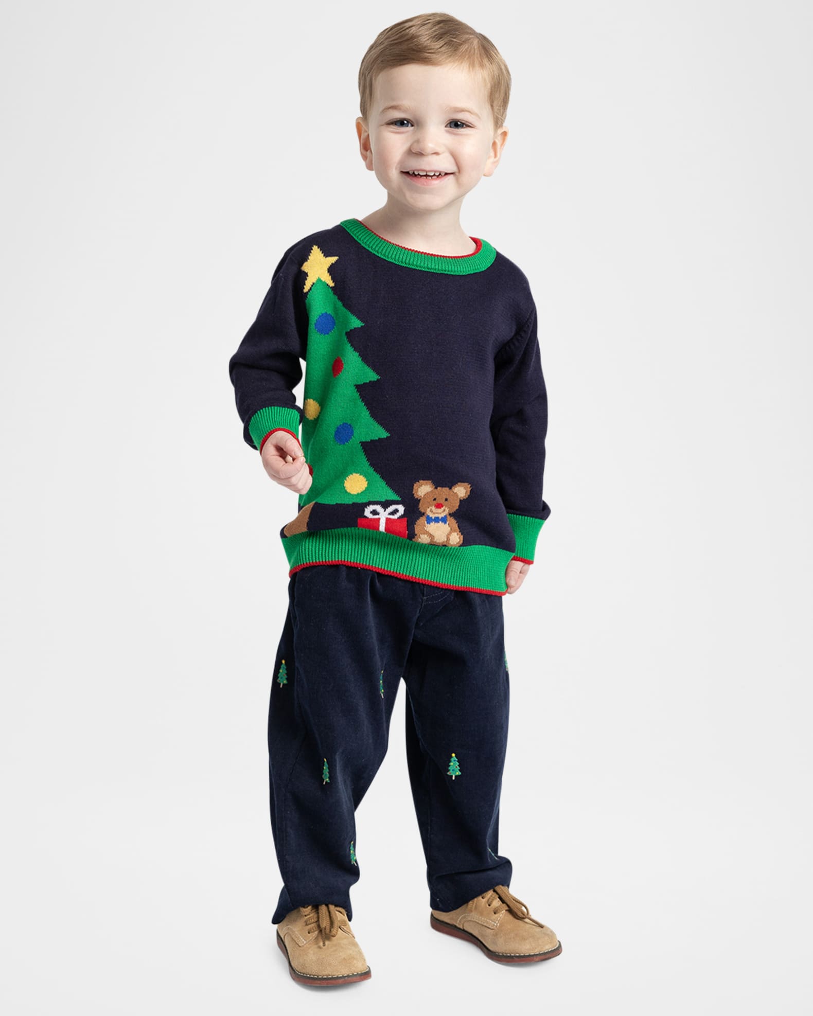 Boy's Corduroy Pants W/ Embroidered Christmas Trees 1