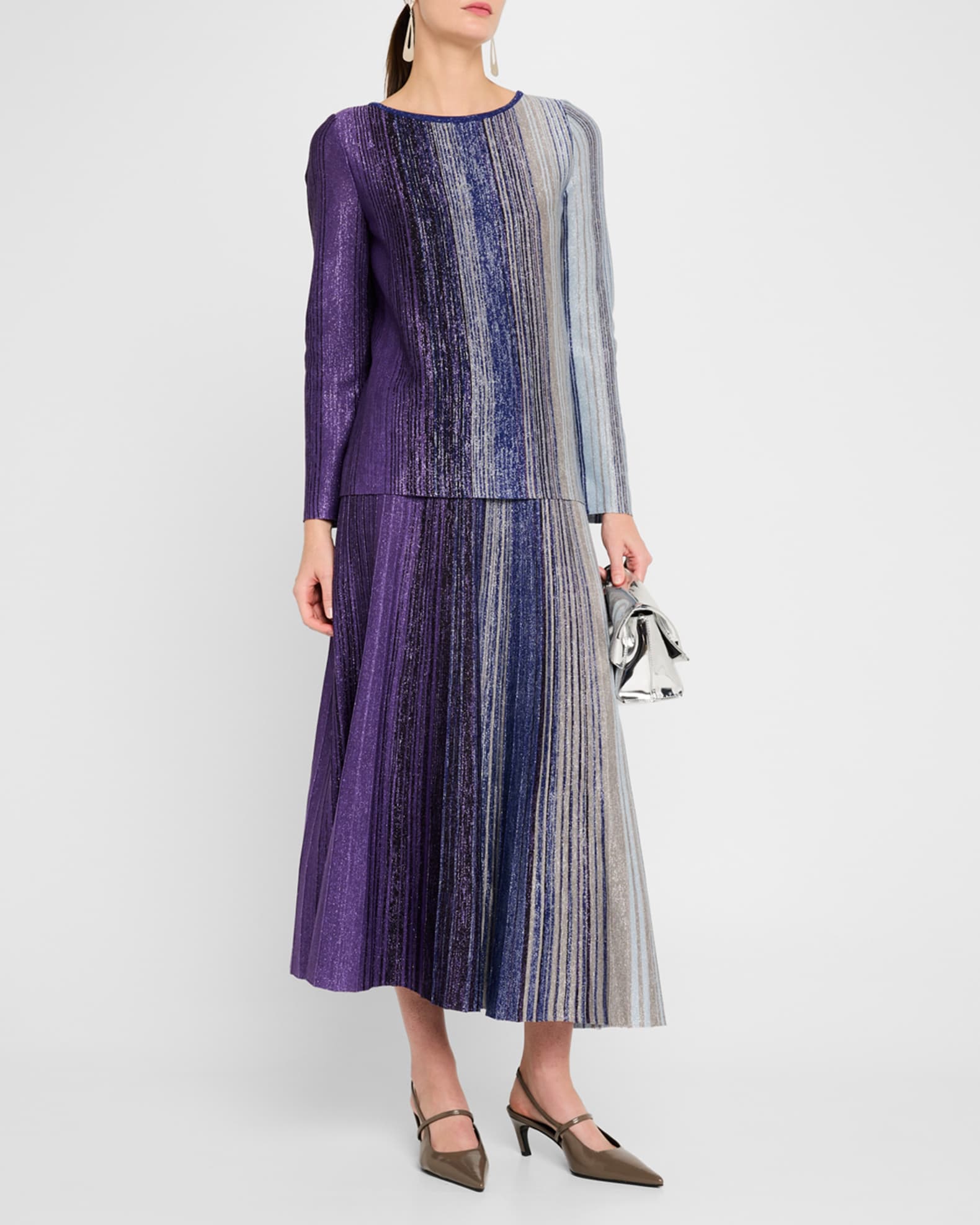 Misook Flared Shimmer Knit Maxi Skirt Starry Night/blue/black/multi