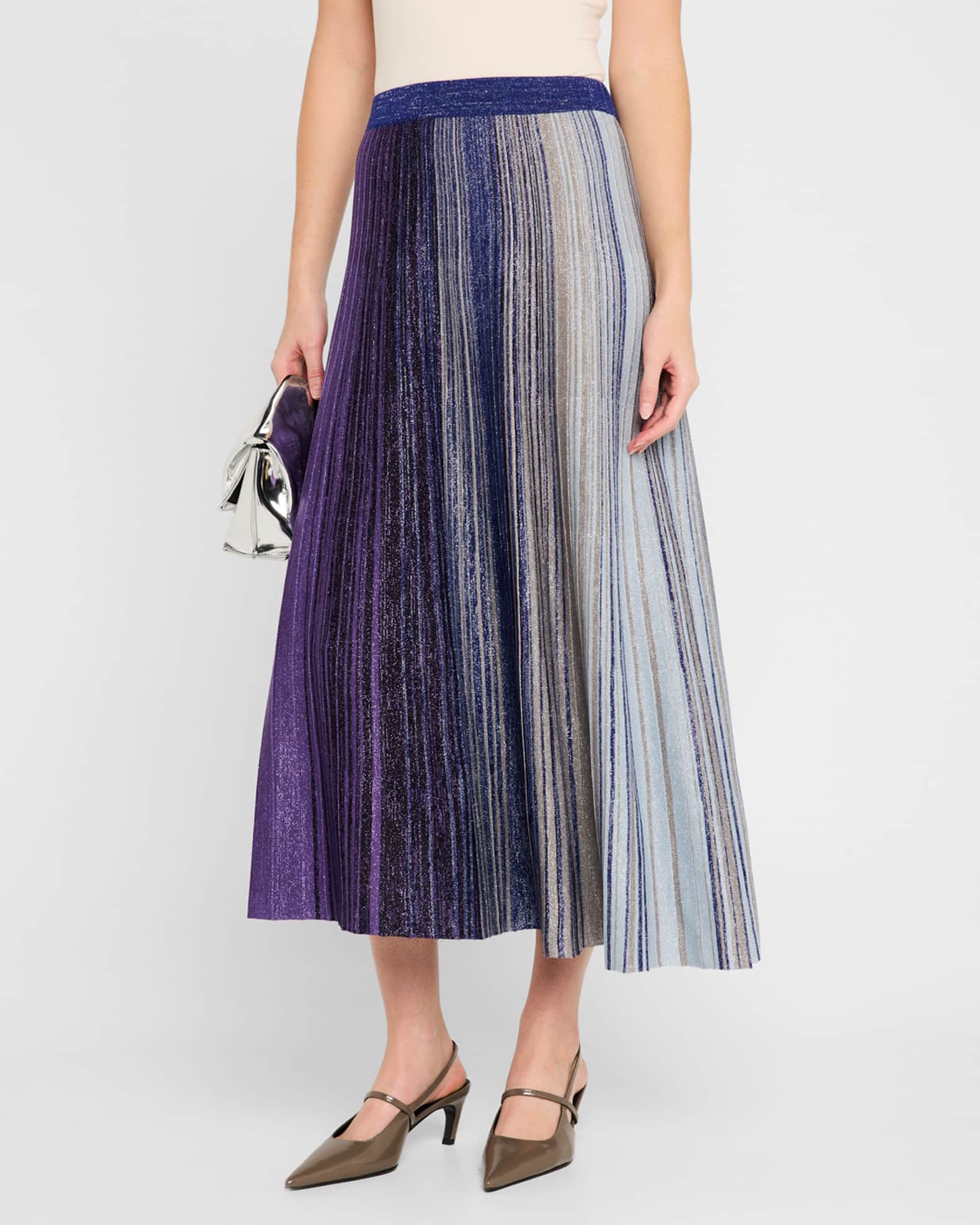 Asymmetric Ombre Shimmer Knit Maxi Skirt