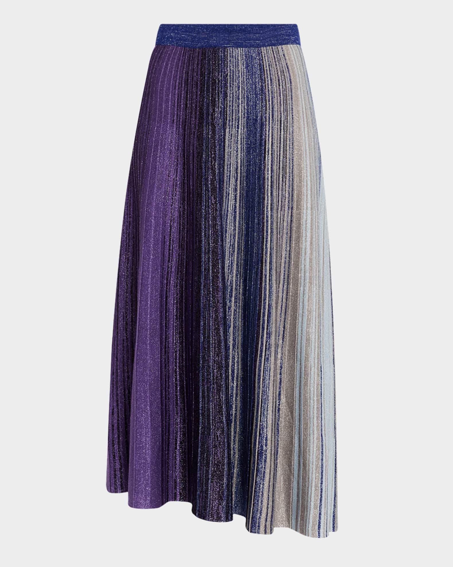 Misook Flared Shimmer Knit Maxi Skirt Starry Night/blue/black/multi