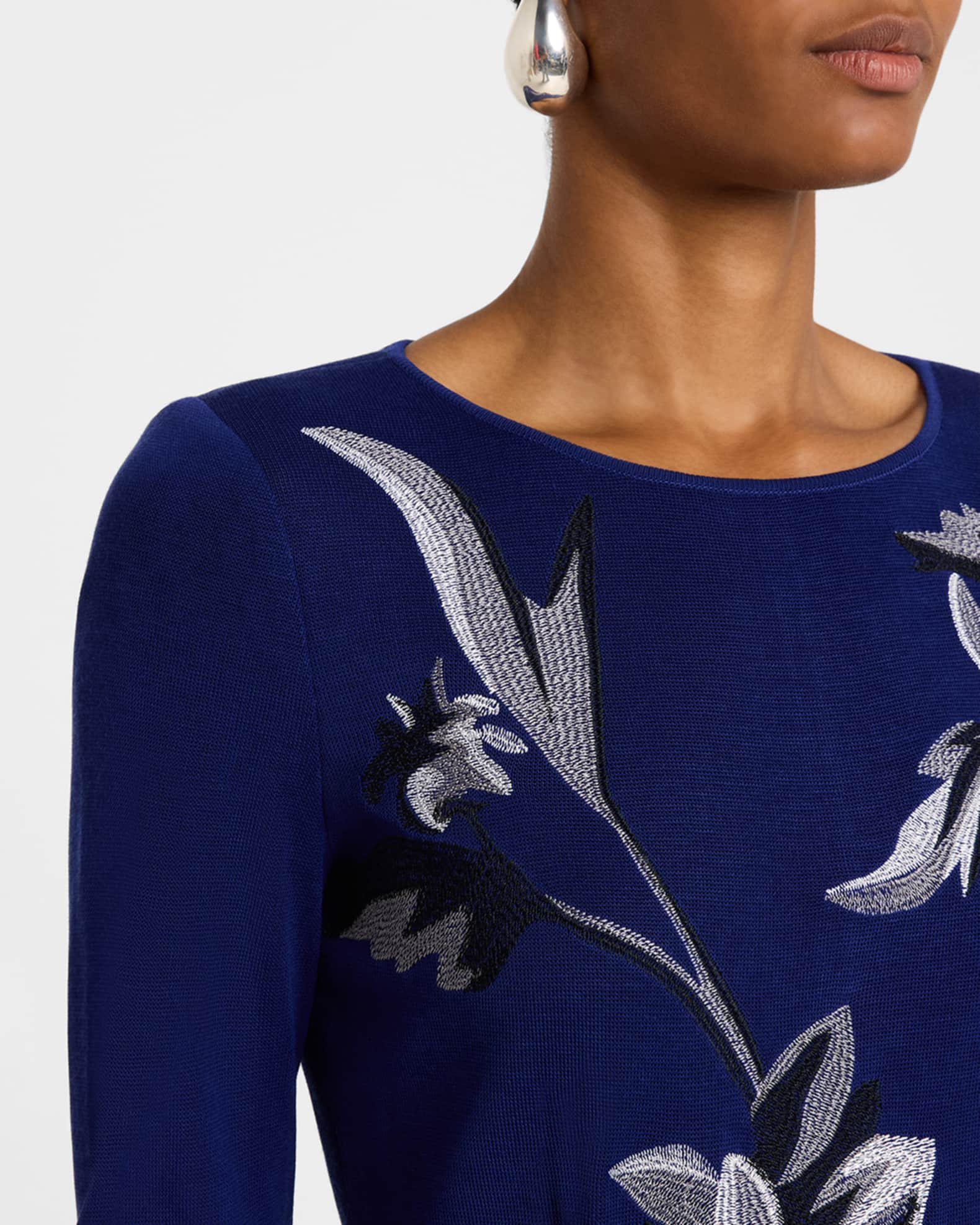 Black Wool Dress With Floral Embroidered Knit Overlay