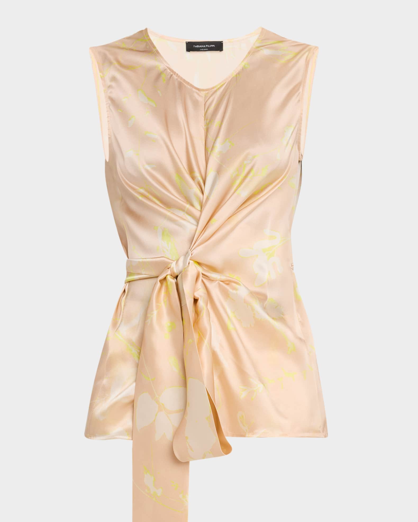 Tilia-Print Knotted Sleeveless Silk Top 0