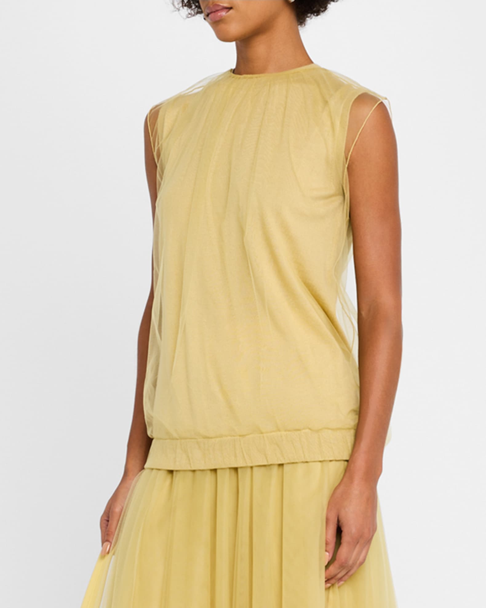 Knit Tulle-Layered Tank Top 1
