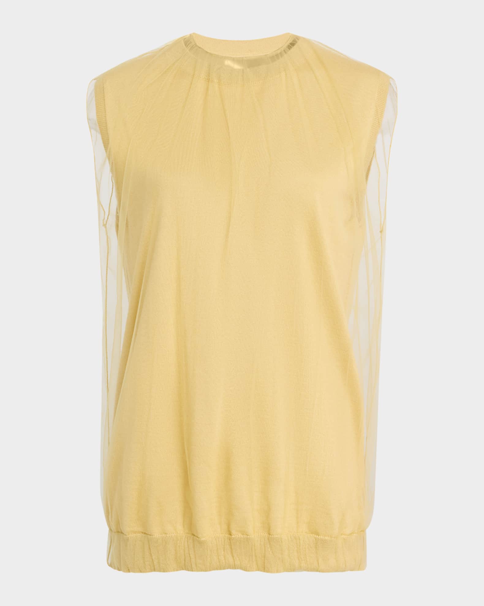 Knit Tulle-Layered Tank Top 0