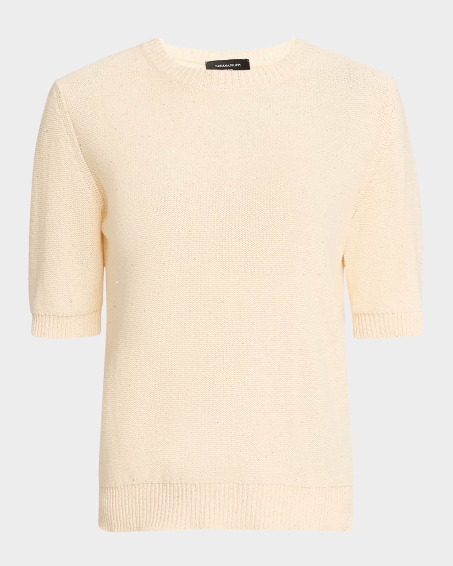 Elbow-Sleeve Sequin Knit Sweater 0